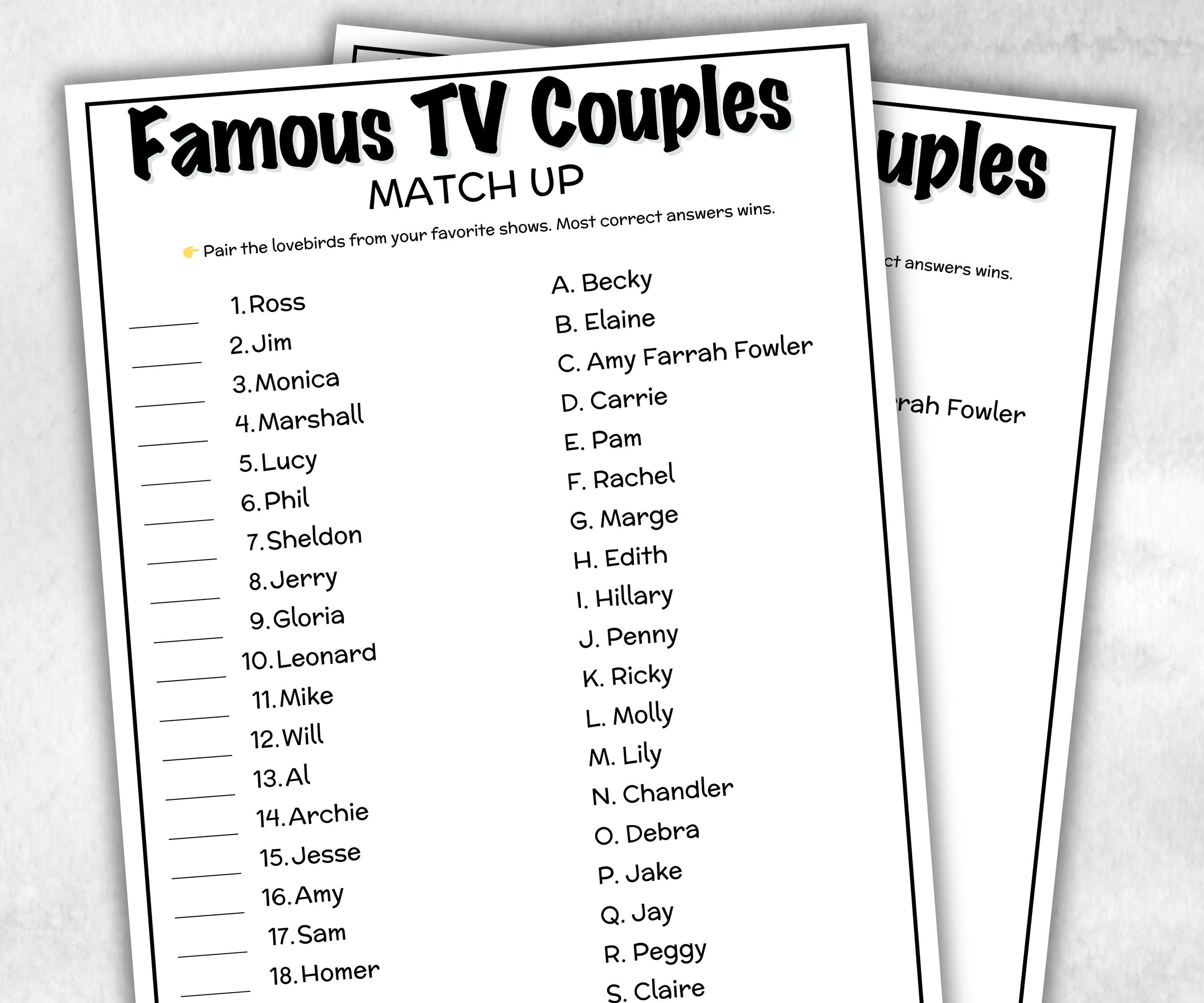 Famous TV Couples, Valentine Trivia Quiz, family activity, TV Show Friendsgiving, Sitcom television throwback, Ladies night, easy group, kid-Holidays -TheHustlingCatLady-Party Games