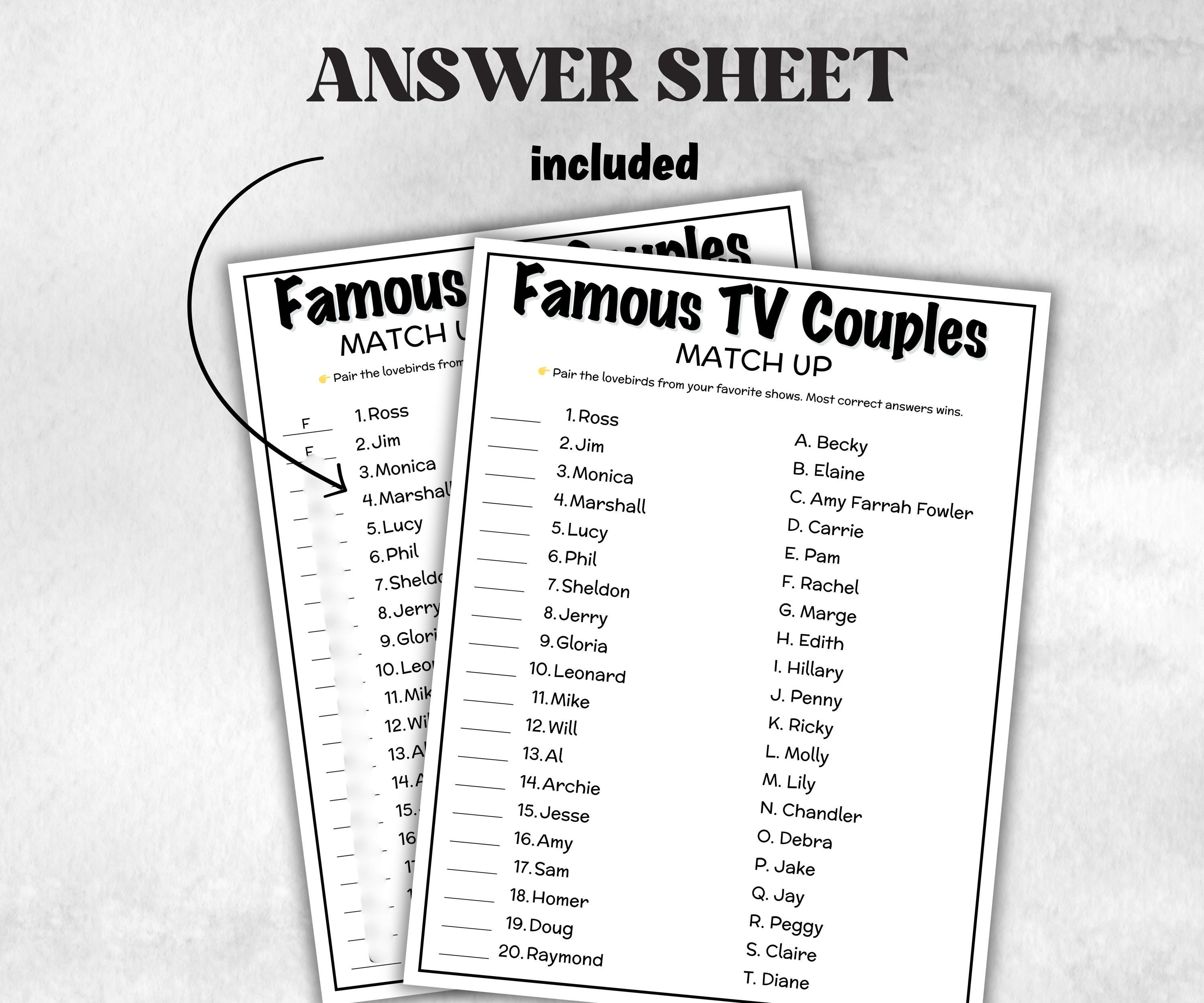 Famous TV Couples, Valentine Trivia Quiz, family activity, TV Show Friendsgiving, Sitcom television throwback, Ladies night, easy group, kid-Holidays -TheHustlingCatLady-Party Games