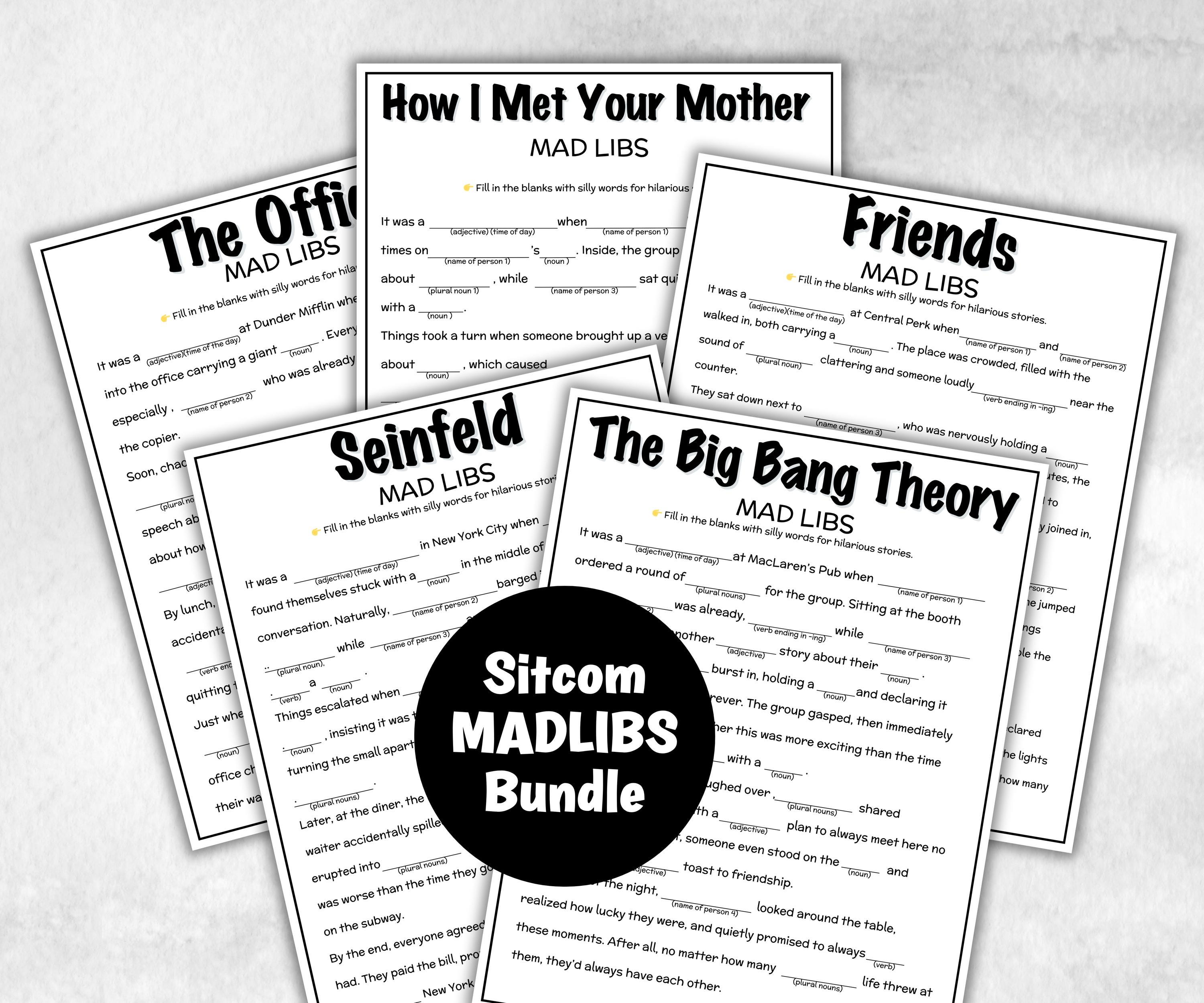 TV Sitcom Madlibs, Friends trivia party Game, Sitcom Trivia Quiz, Senior Game night, family activity, Friendsgiving, tv show theme, Madlibs-Holidays -TheHustlingCatLady-Party Games