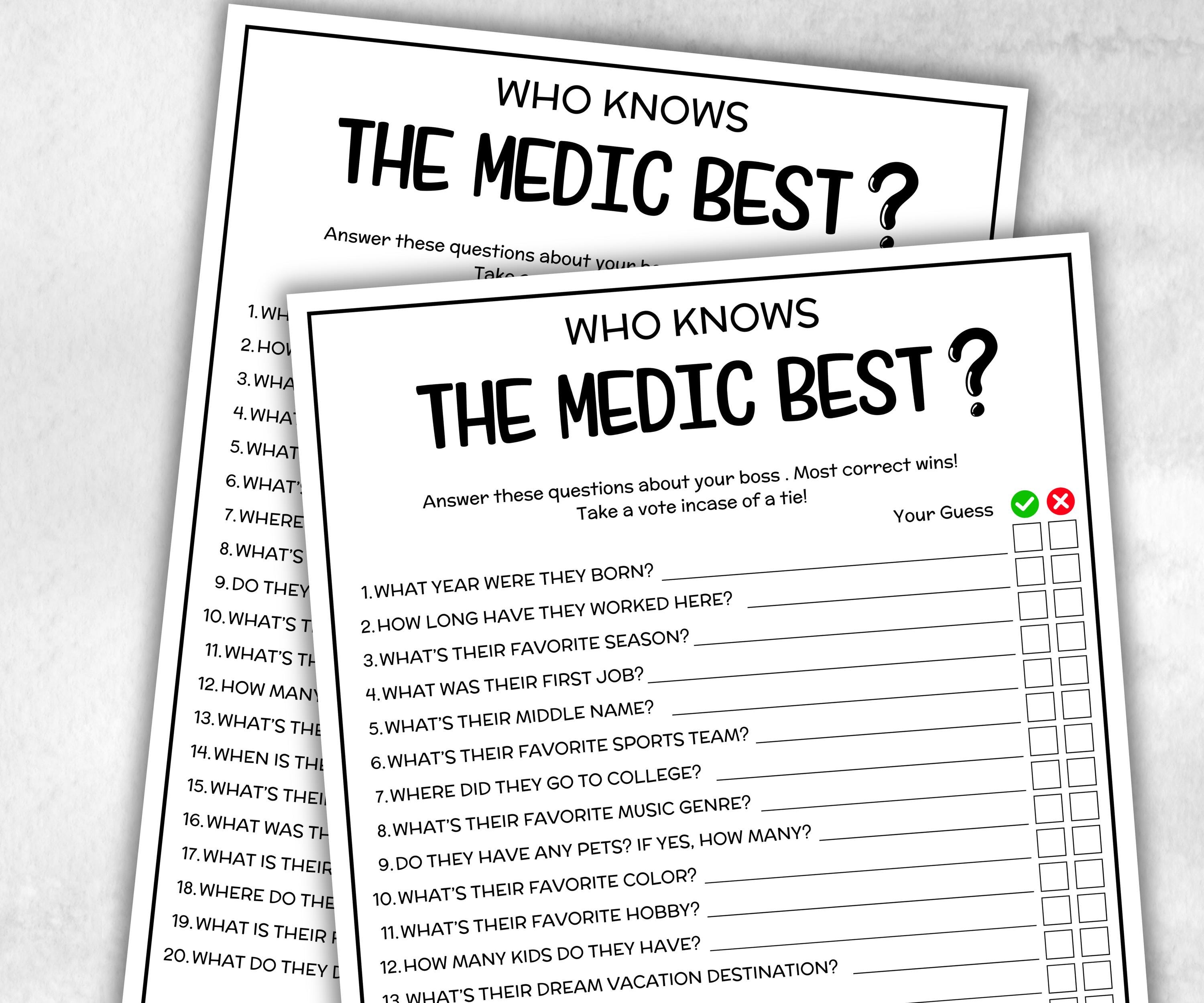 Medic appreciation game, nursing practioner, medical doctor, med school pharmacy, all about me, Team Building Idea, who knows the team game-Holidays -TheHustlingCatLady-Party Games