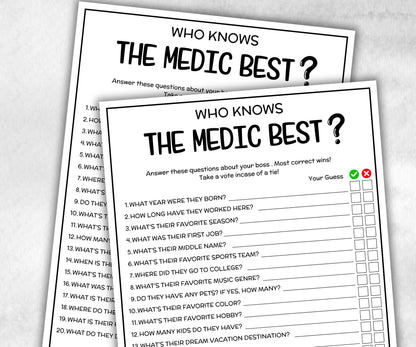 Medic appreciation game, nursing practioner, medical doctor, med school pharmacy, all about me, Team Building Idea, who knows the team game-Holidays -TheHustlingCatLady-Party Games