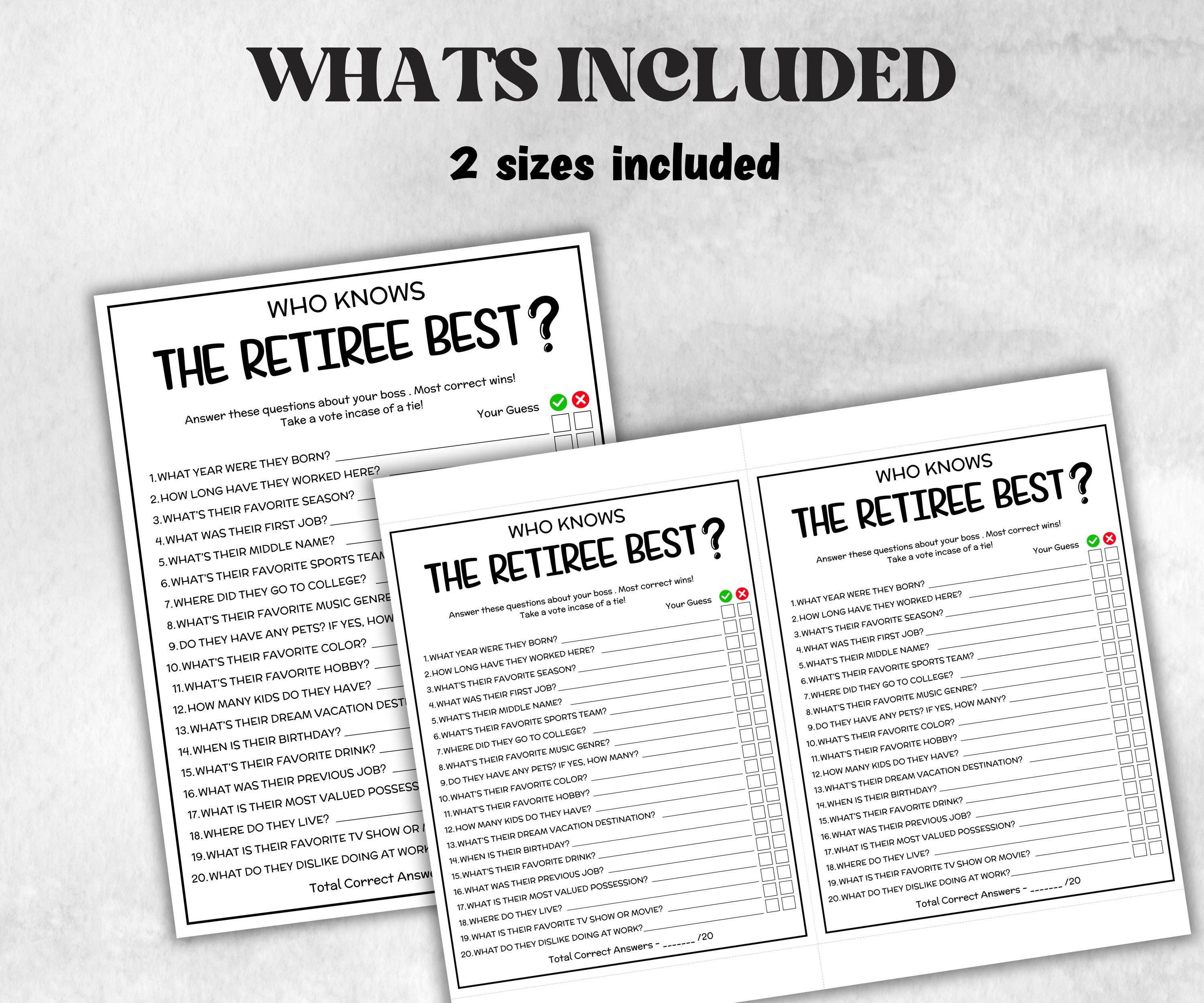 Who knows the retiree best, Farewell game, adult party, Office teambuilding, all about me survey, retiree retirement, coworker questions-Holidays -TheHustlingCatLady-Party Games