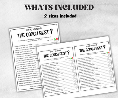 How well do you know the Coach, Coaches Day survey, Team practice party, Soccer Gymnastics, Softball Volleyball, Basketball hockey, office-Holidays -TheHustlingCatLady-Party Games