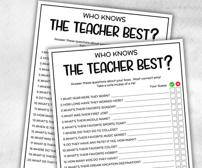 How well do you know the Teacher, All About My Teacher, Favorite Things, First Day of School, Get to know Questionnaire, Back to School Gift-Holidays -TheHustlingCatLady-Party Games