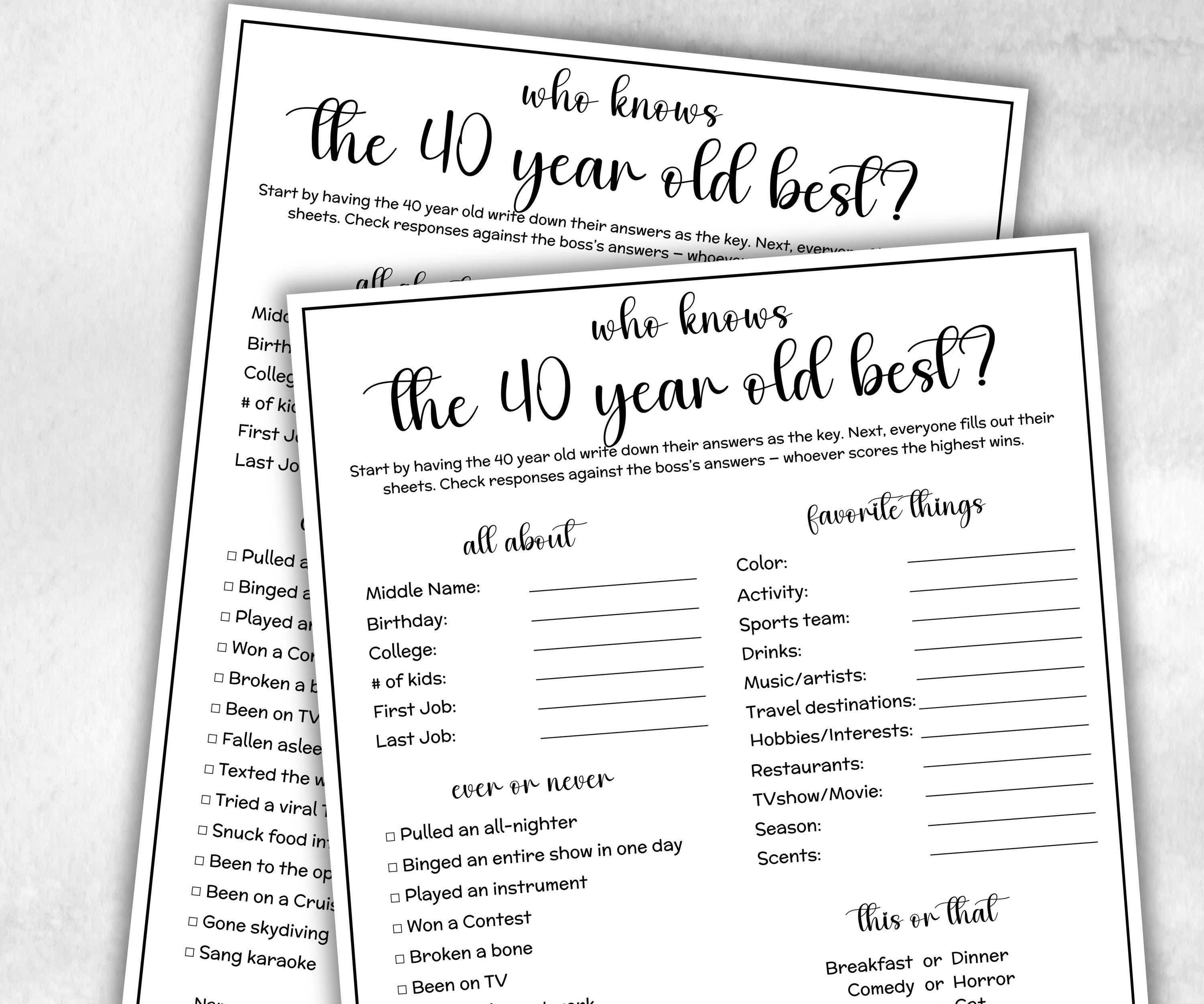 40th Birthday Game Idea, 40 year old 1985, who knows him her best, who knows her best, 40th BDay Party Decorations, miletone 1985 birthday-Holidays -TheHustlingCatLady-Party Games