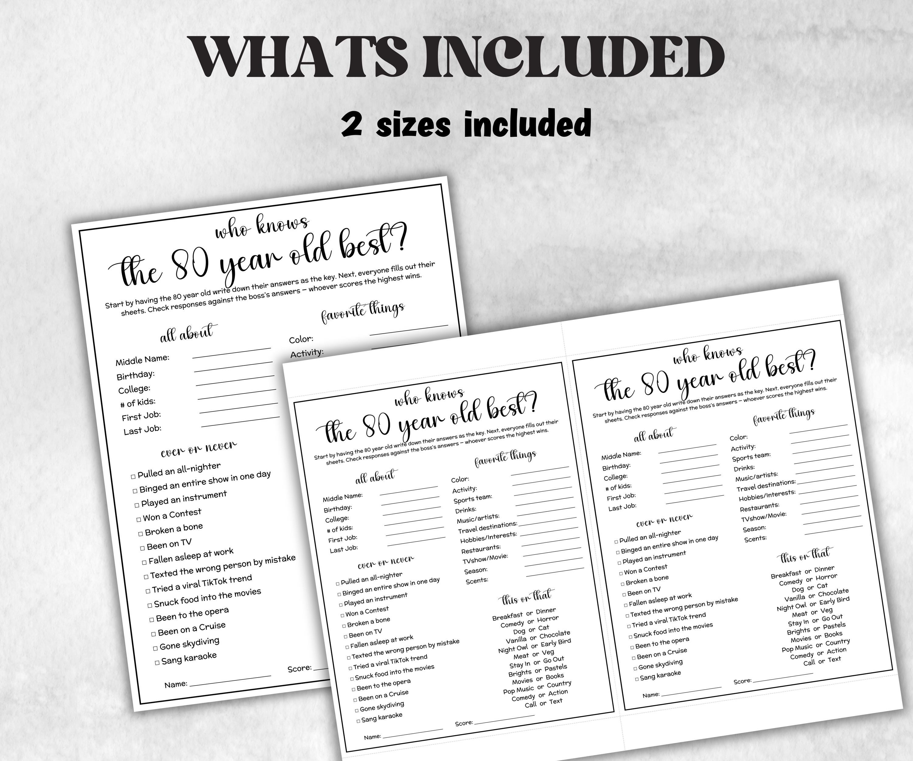 80th Birthday Game Idea, 80 year old 1945, who knows him her best, who knows her best, 80th BDay Party Decorations, vintage 1945 birthday-Holidays -TheHustlingCatLady-Party Games