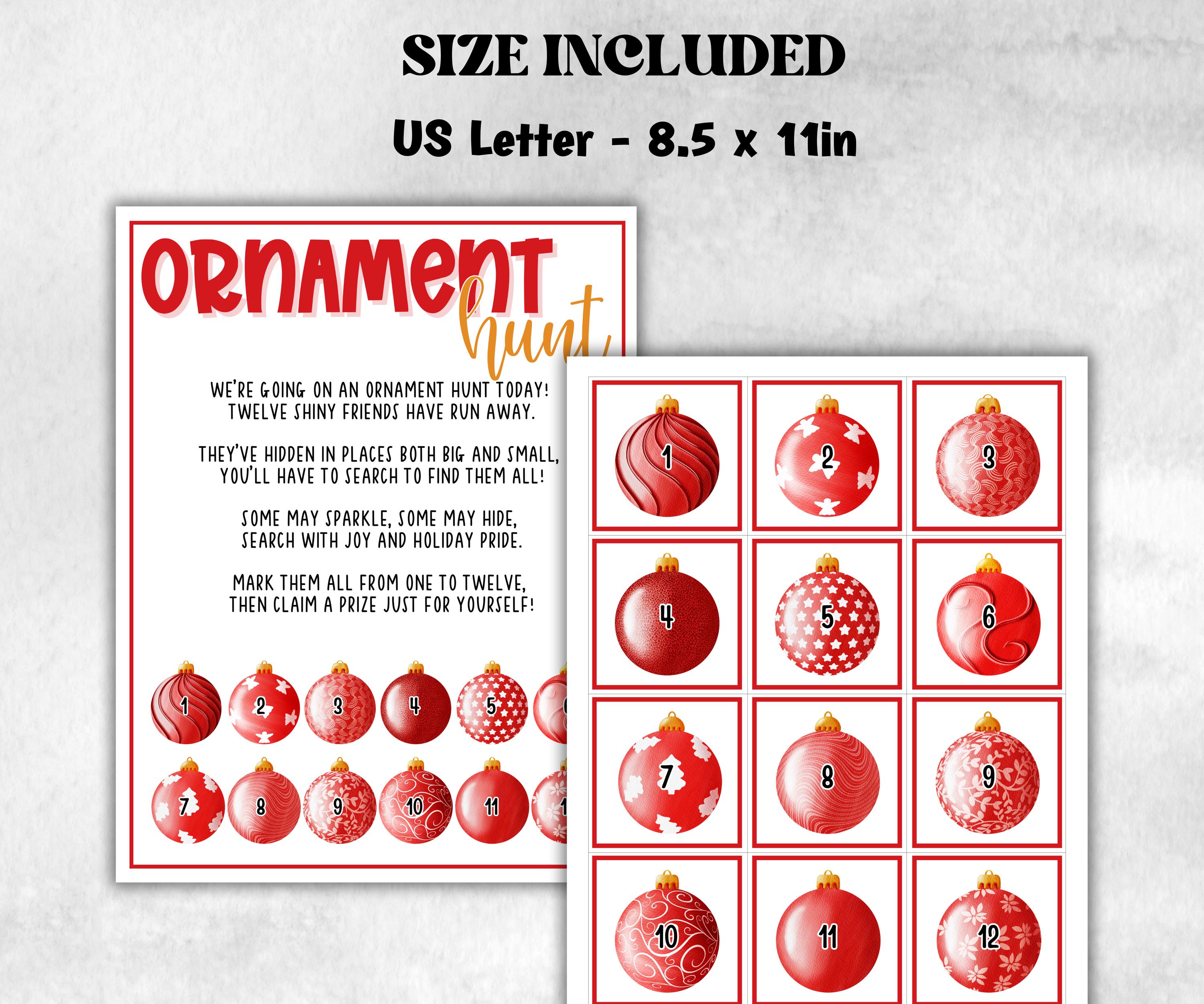Ornament scavenger hunt game, kids tree ornament game, xmas scavenger hunt, kids teens senior, birthday themed party, school classroom game-Christmas -TheHustlingCatLady-Party Games