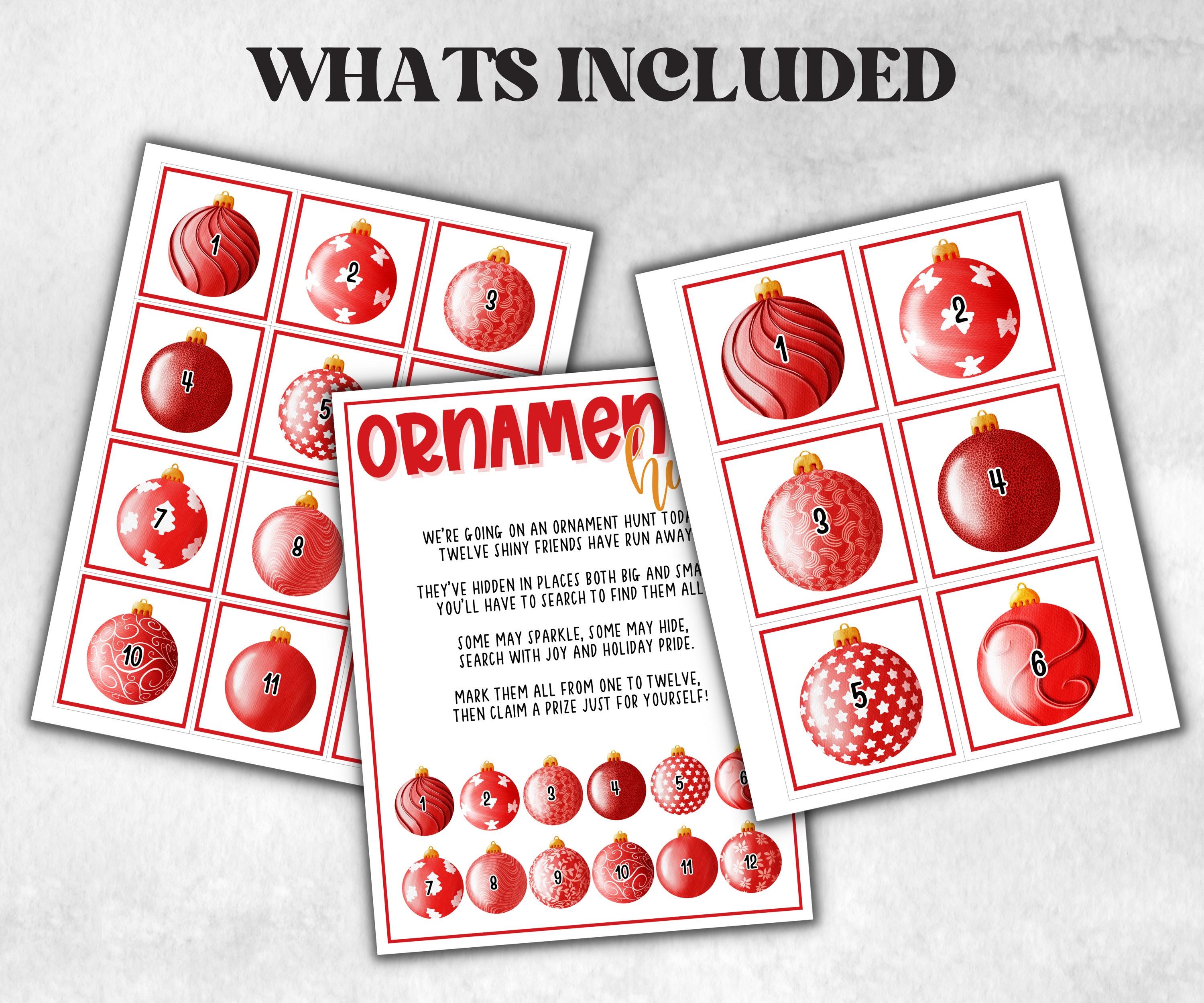 Ornament scavenger hunt game, kids tree ornament game, xmas scavenger hunt, kids teens senior, birthday themed party, school classroom game-Christmas -TheHustlingCatLady-Party Games