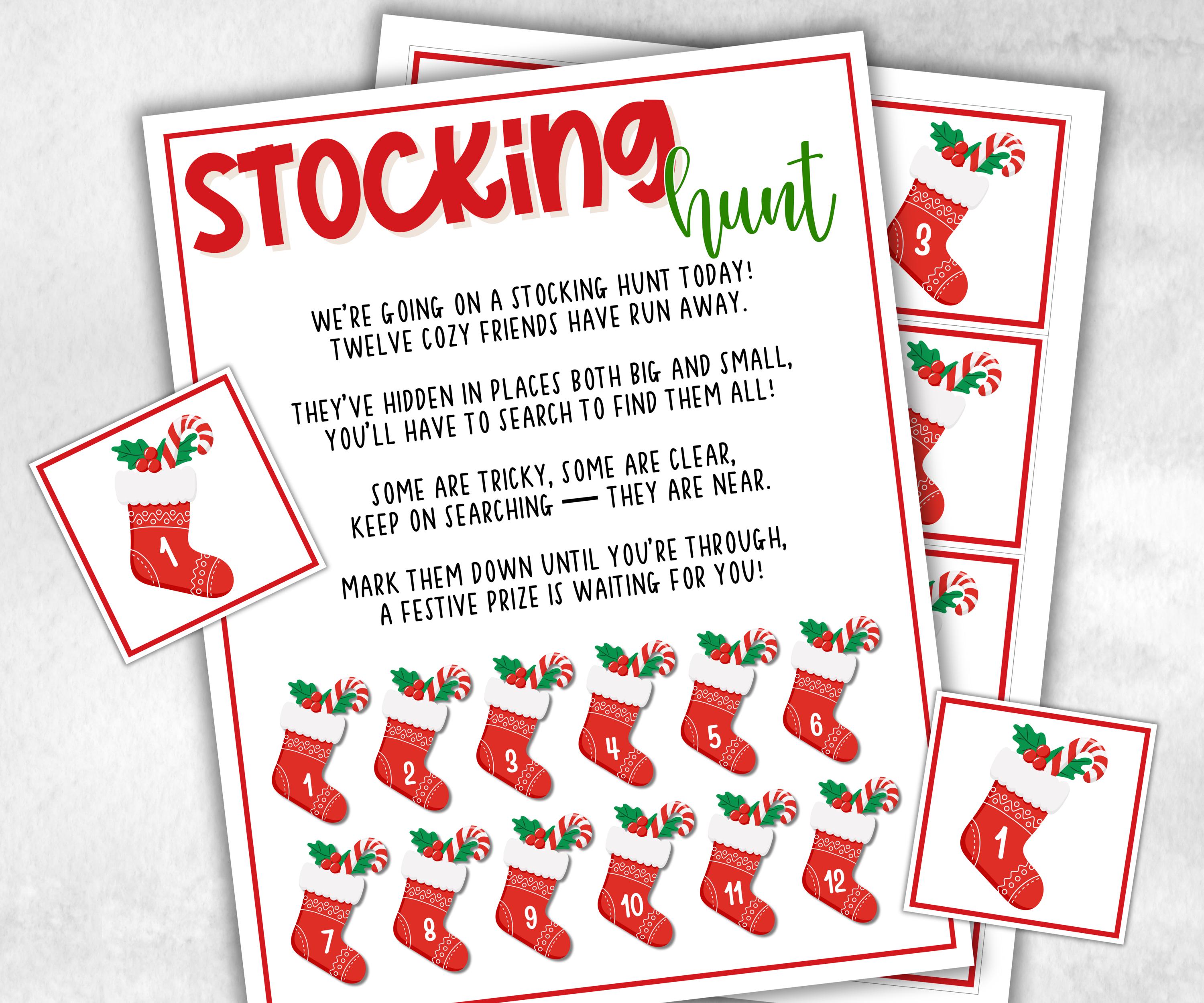 Stocking scavenger hunt game, kids stocking games, xmas scavenger hunt, kids teens seniors, birthday themed party, school classroom kid game-Christmas -TheHustlingCatLady-Party Games