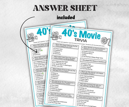 1940s Movie Trivia Game, Decades Movie Quiz, Silver Screen Movie Quote Trivia, 85th Birthday, senior game Night, Movie Award Ceremony Party-Holidays -TheHustlingCatLady-Party Games