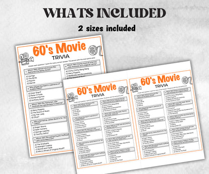 1960s Movie Trivia Game, Decades Movie Quiz, Silver Screen Movie Quote Trivia, 65th Birthday, senior game Night, Movie Award Ceremony Party-Holidays -TheHustlingCatLady-Party Games