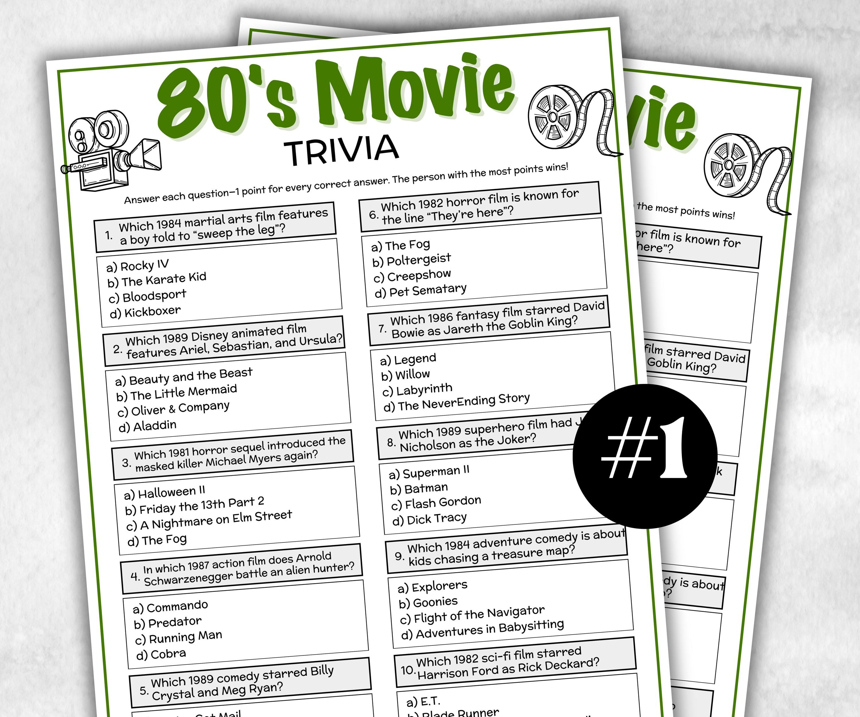 1980s Movie Trivia Game, Decades Movie Quiz, Silver Screen Movie Quote Trivia, 40th Birthday, senior game Night, Movie Award Ceremony Party-Holidays -TheHustlingCatLady-Party Games