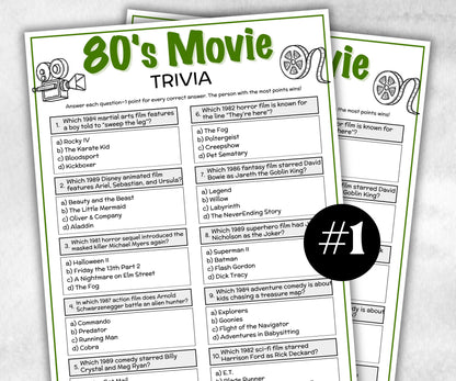 1980s Movie Trivia Game, Decades Movie Quiz, Silver Screen Movie Quote Trivia, 40th Birthday, senior game Night, Movie Award Ceremony Party-Holidays -TheHustlingCatLady-Party Games