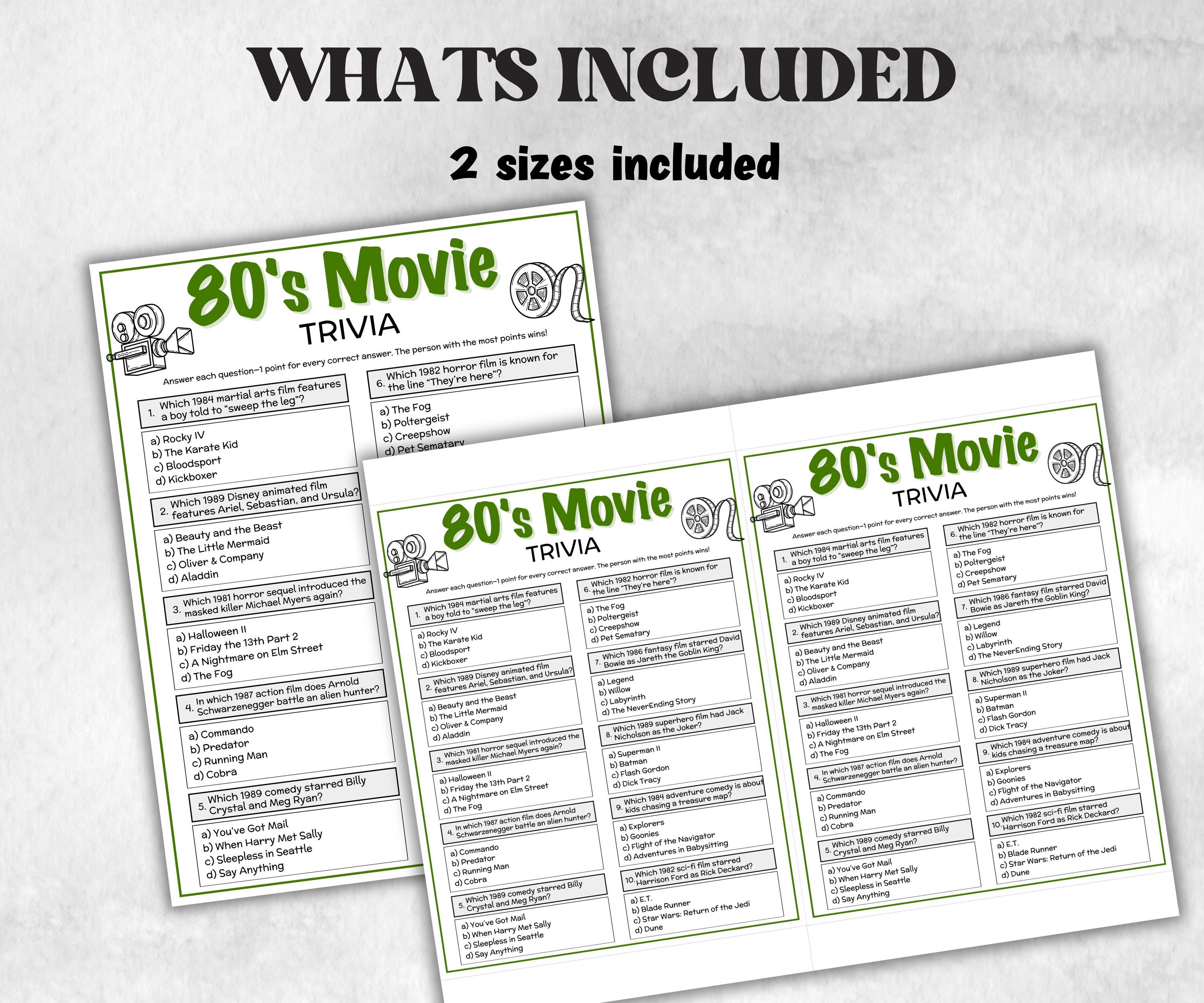 1980s Movie Trivia Game, Decades Movie Quiz, Silver Screen Movie Quote Trivia, 40th Birthday, senior game Night, Movie Award Ceremony Party-Holidays -TheHustlingCatLady-Party Games