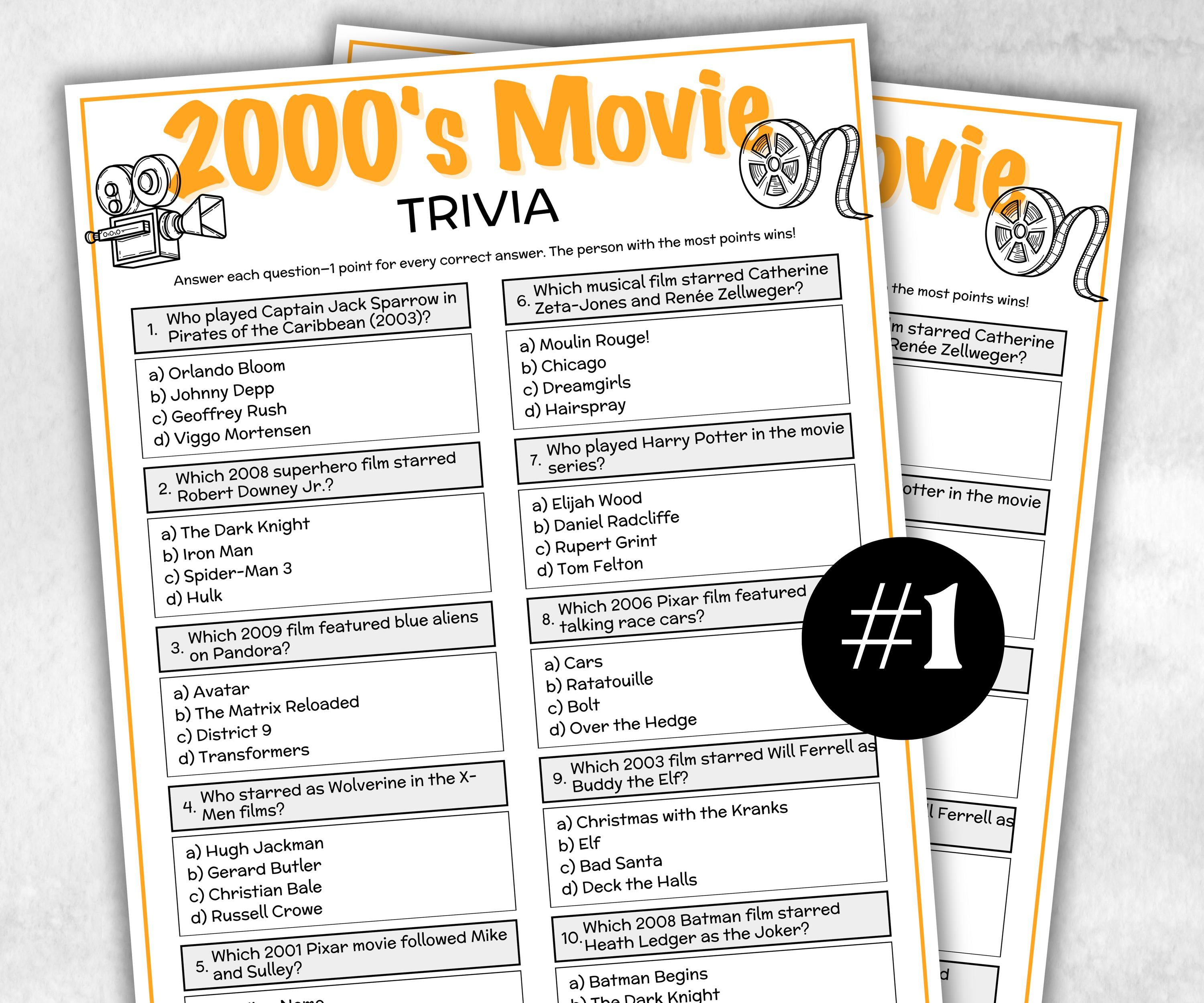 2000s Movie Trivia Game, Decades Movie Quiz, Silver Screen Movie Quote Trivia, 25th Birthday, senior game Night, Movie Award Ceremony Party-Holidays -TheHustlingCatLady-Party Games