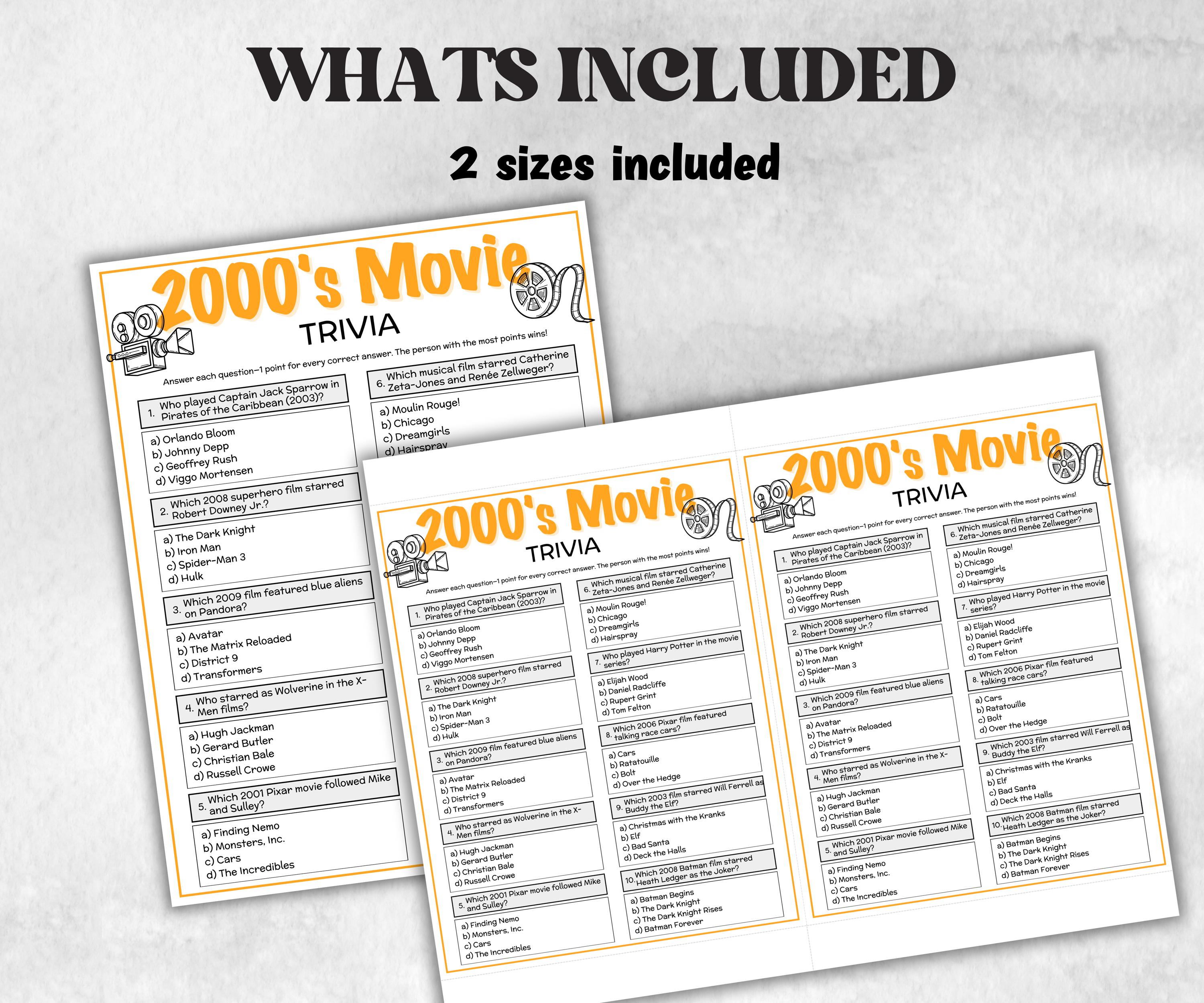 2000s Movie Trivia Game, Decades Movie Quiz, Silver Screen Movie Quote Trivia, 25th Birthday, senior game Night, Movie Award Ceremony Party-Holidays -TheHustlingCatLady-Party Games