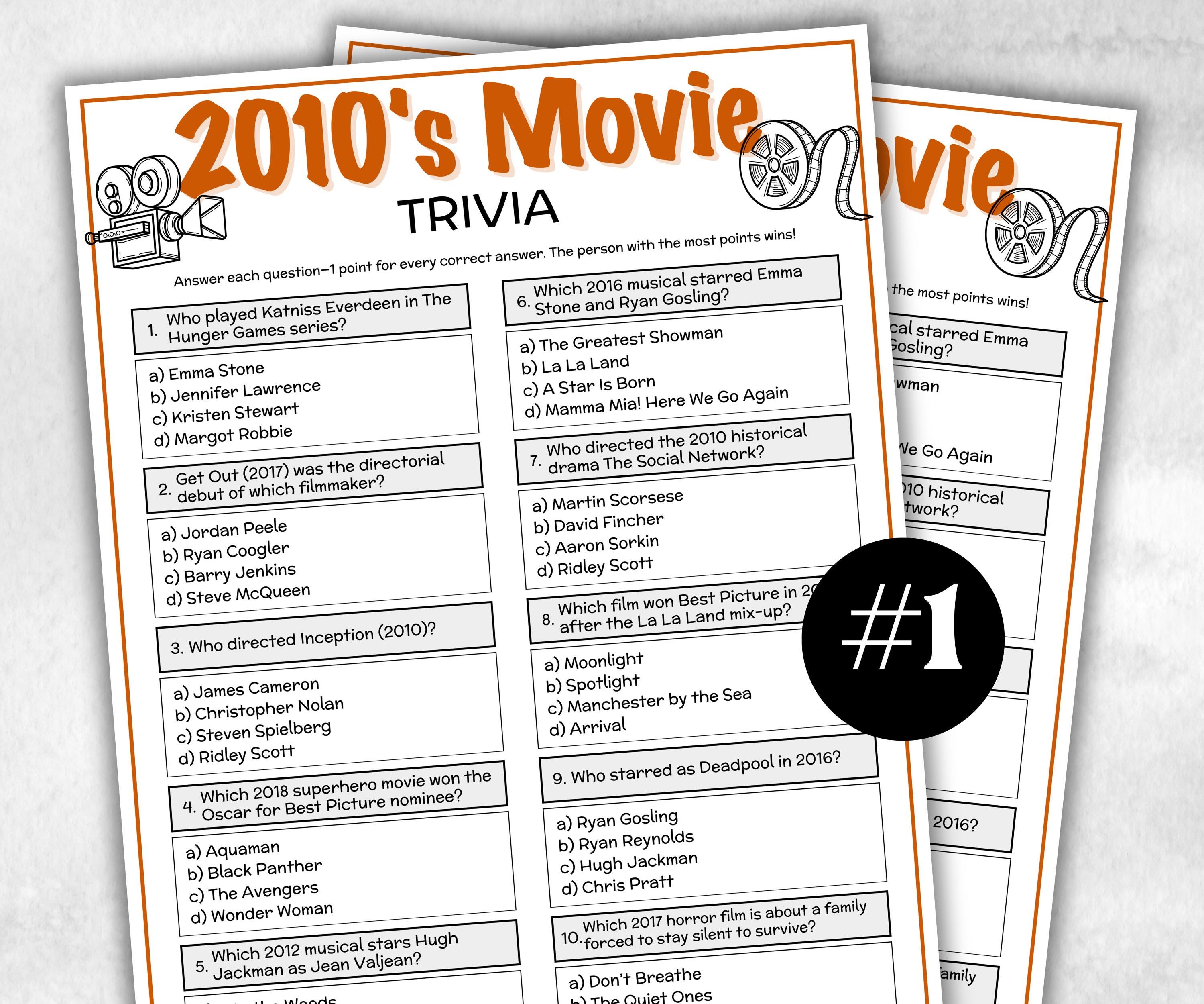 2010s Movie Trivia Game, Decades Movie Quiz, Silver Screen Movie Quote Trivia, Teen Birthday, senior game Night, Movie Award Ceremony Party-Holidays -TheHustlingCatLady-Party Games