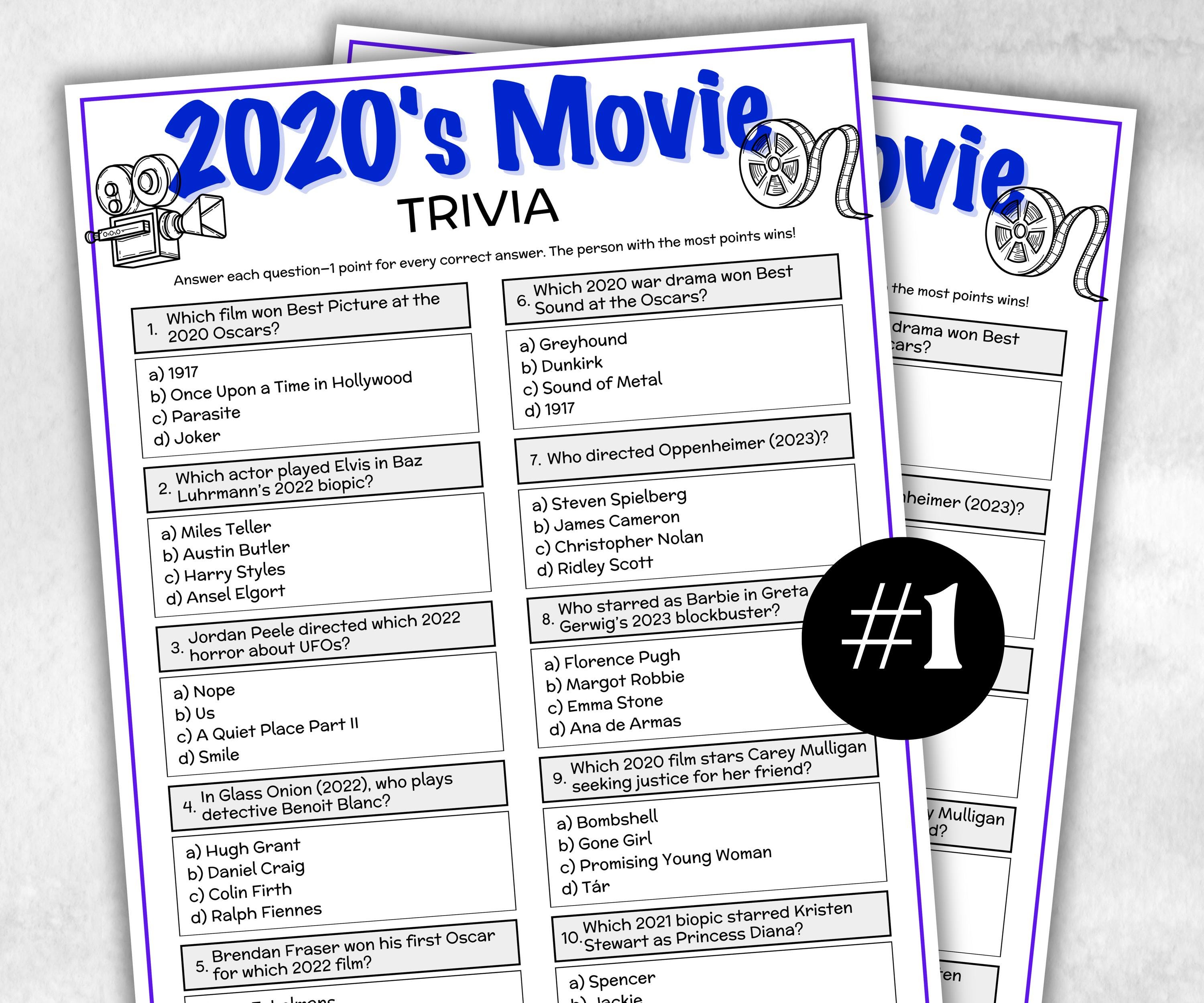 2020s Movie Trivia Game, Decades Movie Quiz, Silver Screen Movie Quote Trivia, Kids Birthday, senior game Night, Movie Award Ceremony Party-Holidays -TheHustlingCatLady-Party Games