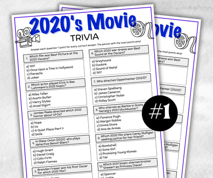 2020s Movie Trivia Game, Decades Movie Quiz, Silver Screen Movie Quote Trivia, Kids Birthday, senior game Night, Movie Award Ceremony Party-Holidays -TheHustlingCatLady-Party Games