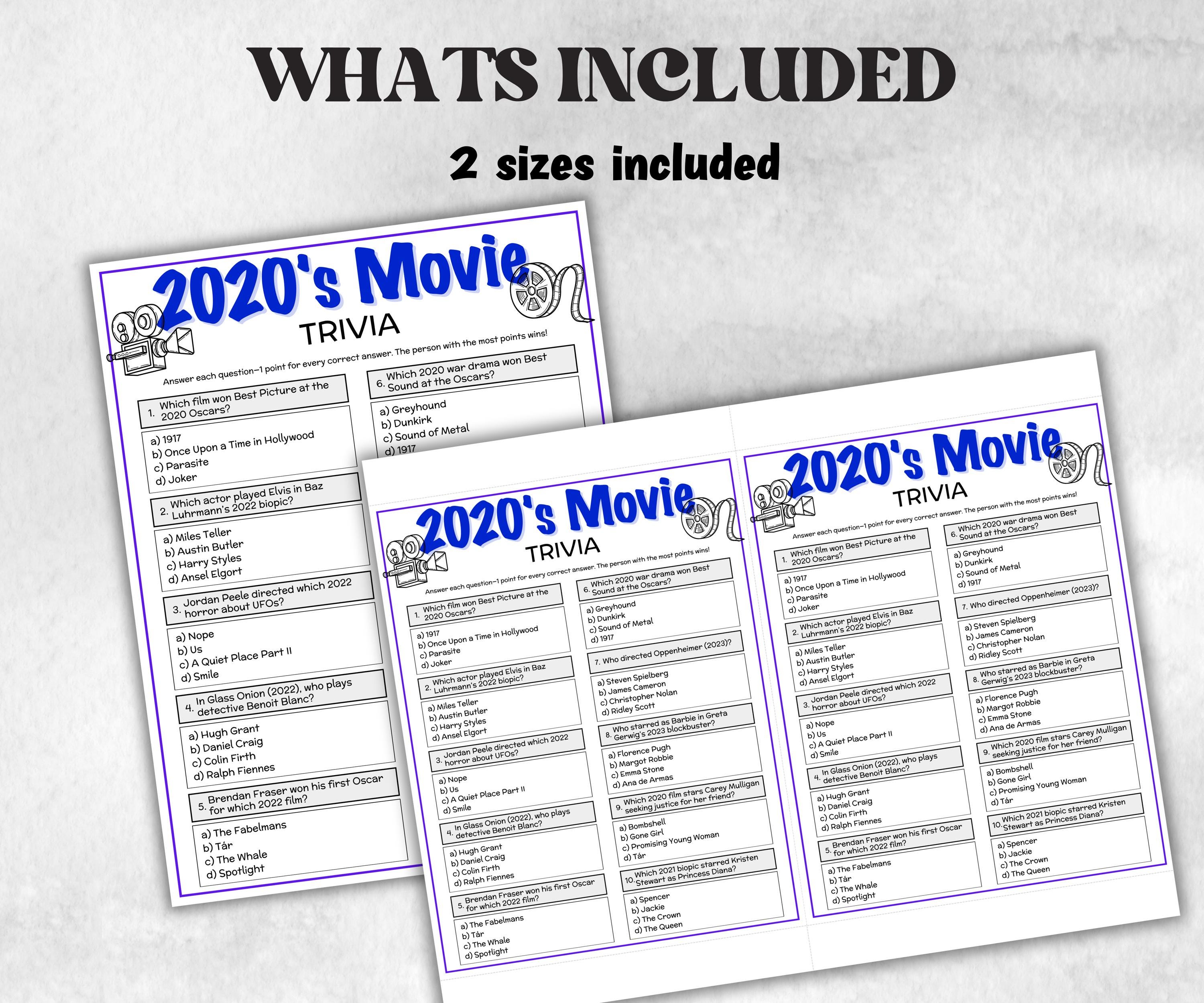 2020s Movie Trivia Game, Decades Movie Quiz, Silver Screen Movie Quote Trivia, Kids Birthday, senior game Night, Movie Award Ceremony Party-Holidays -TheHustlingCatLady-Party Games