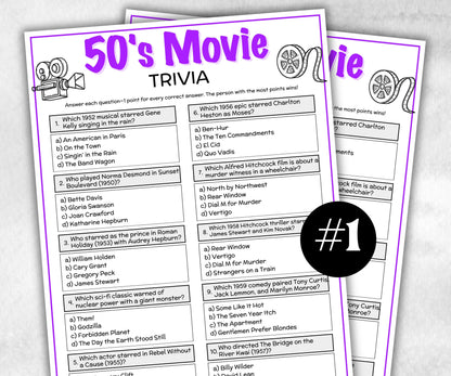 1950s Movie Trivia Game, Decades Movie Quiz, Silver Screen Movie Quote Trivia, 75th Birthday, senior game Night, Movie Award Ceremony Party-Holidays -TheHustlingCatLady-Party Games