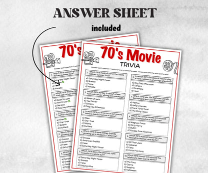 1970s Movie Trivia Game, Decades Movie Quiz, Silver Screen Movie Quote Trivia, 50th Birthday, senior game Night, Movie Award Ceremony Party-Holidays -TheHustlingCatLady-Party Games