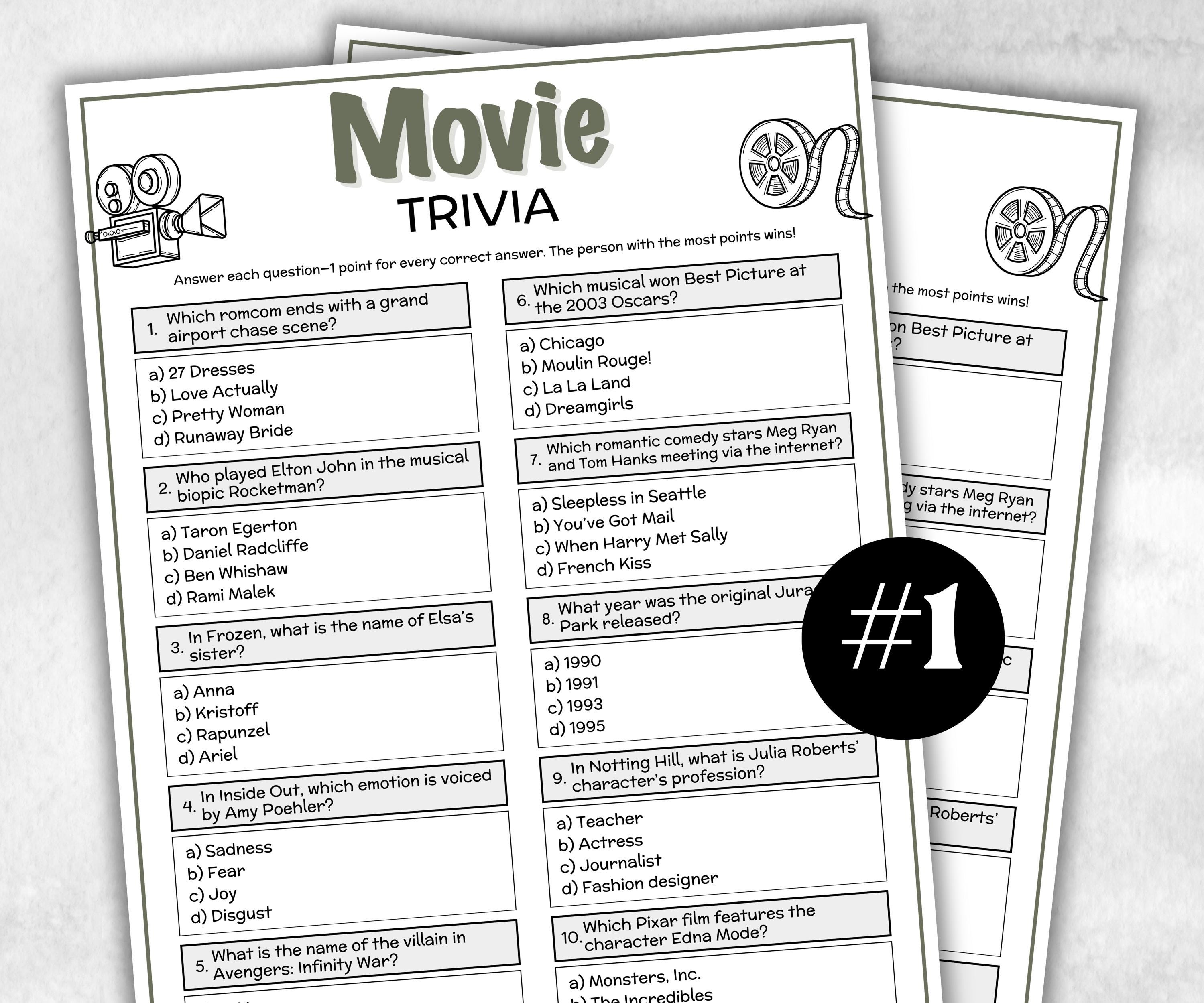 Movie Trivia Game, Decades Movie Quiz, Silver Screen Movie Quote Trivia, Birthday Party, senior game Night, Movie Award Ceremony Party-Holidays -TheHustlingCatLady-Party Games
