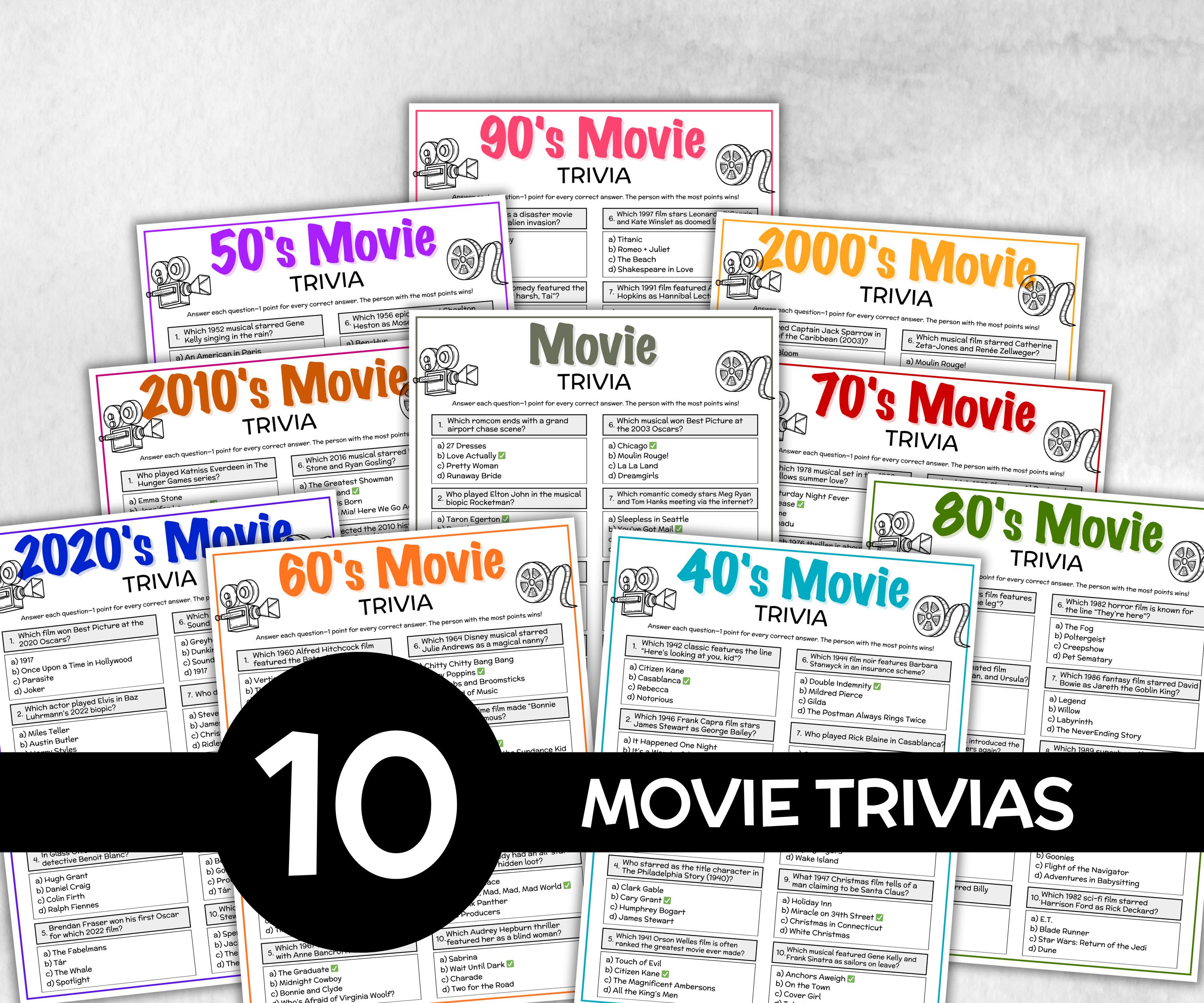 Decades Movie Trivia Bundle, kid teen adult Movie Quiz, Silver Screen Movie Quote Trivia, Birthday party, Movie Award Ceremony, group game-Holidays -TheHustlingCatLady-Party Games