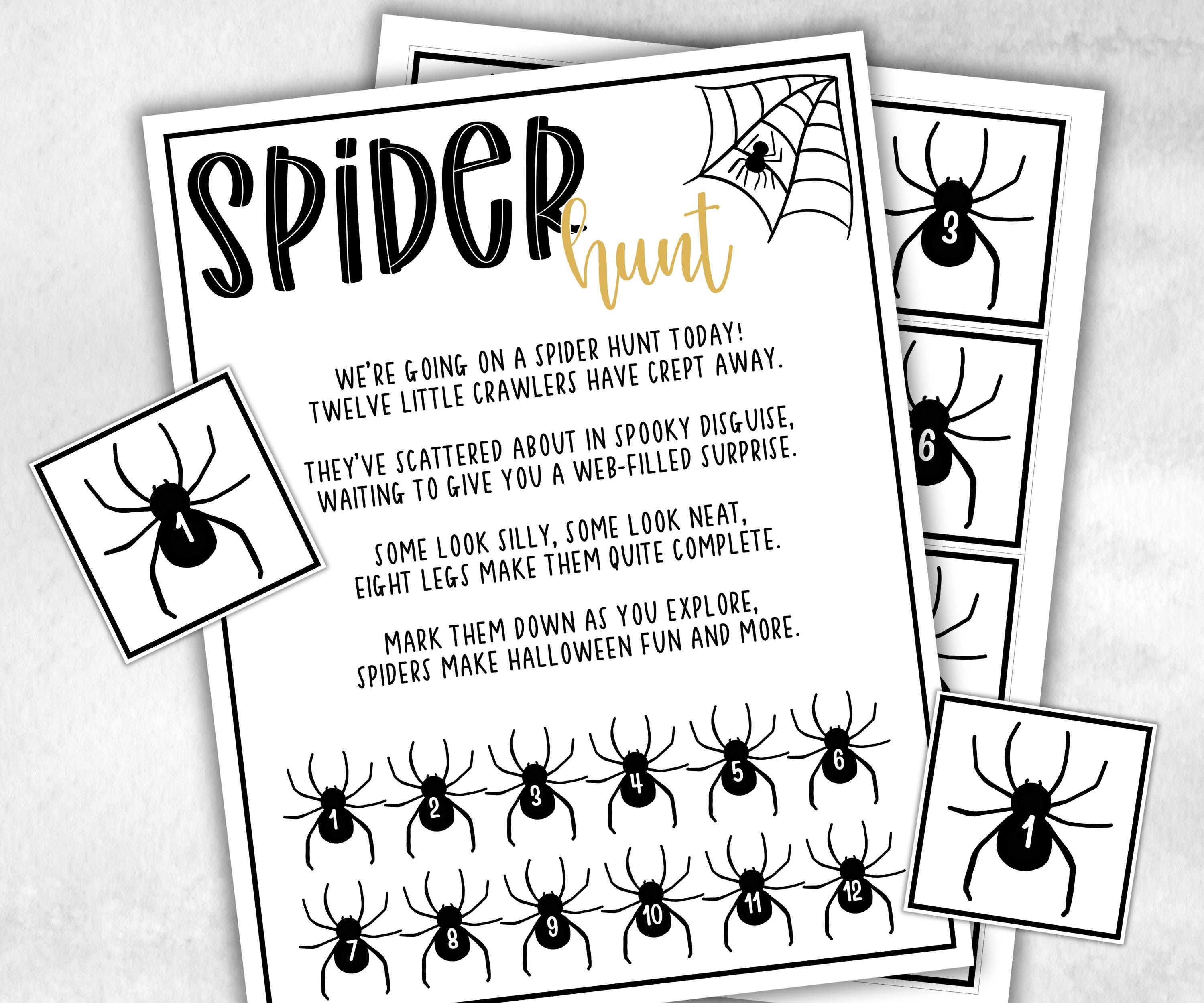 Spider scavenger hunt game, fun spooky clue hunt, trick or treat, ghost bones game, kids spider games, halloween treasure scavenger party-Halloween Printables -TheHustlingCatLady-Party Games