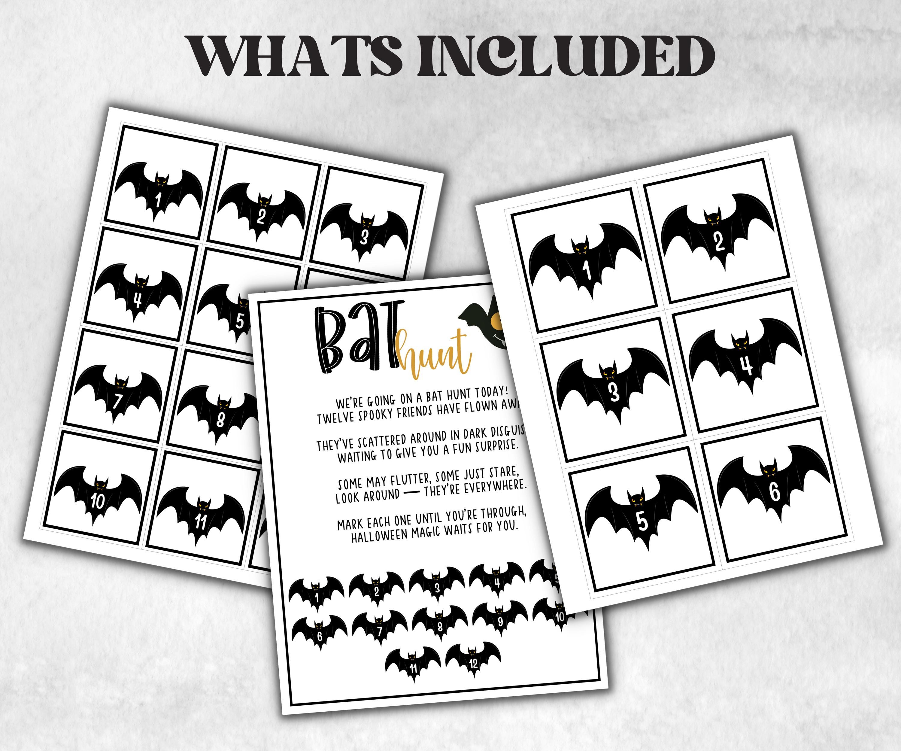 Bat scavenger hunt game, fun spooky clue hunt, trick or treat, ghost bones game, kids bat games, halloween treasure scavenger party, school-Halloween Printables -TheHustlingCatLady-Party Games