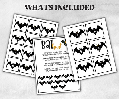 Bat scavenger hunt game, fun spooky clue hunt, trick or treat, ghost bones game, kids bat games, halloween treasure scavenger party, school-Halloween Printables -TheHustlingCatLady-Party Games