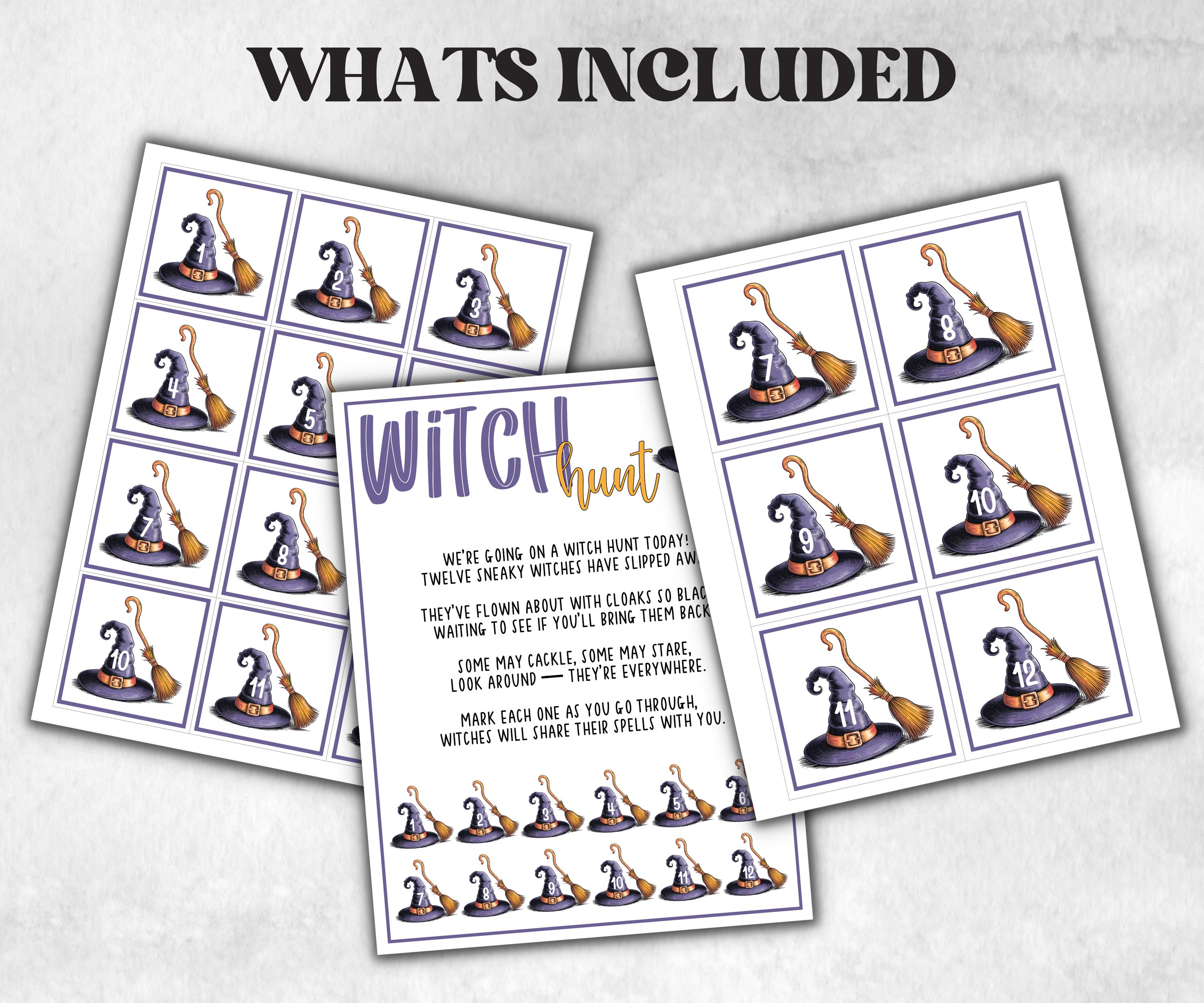 Witch scavenger hunt game, fun spooky clue hunt, trick or treat, ghost bones game, kids witch games, halloween cauldron scavenger party-Halloween Printables -TheHustlingCatLady-Party Games