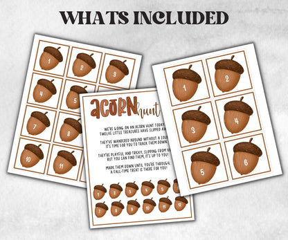 Acorn scavenger hunt game, fall harvest hunt, thanksgiving games, autumn home hunt, fall neighborhood, family game night, treasure hunt clue-Thanksgiving -TheHustlingCatLady-Party Games