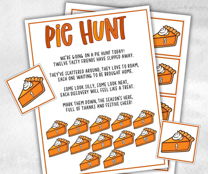 Pie scavenger hunt game, fall harvest hunt, Pumpkin Apple Pie, autumn home hunt, fall neighborhood, family game night, scavenger hunt clues-Thanksgiving -TheHustlingCatLady-Party Games