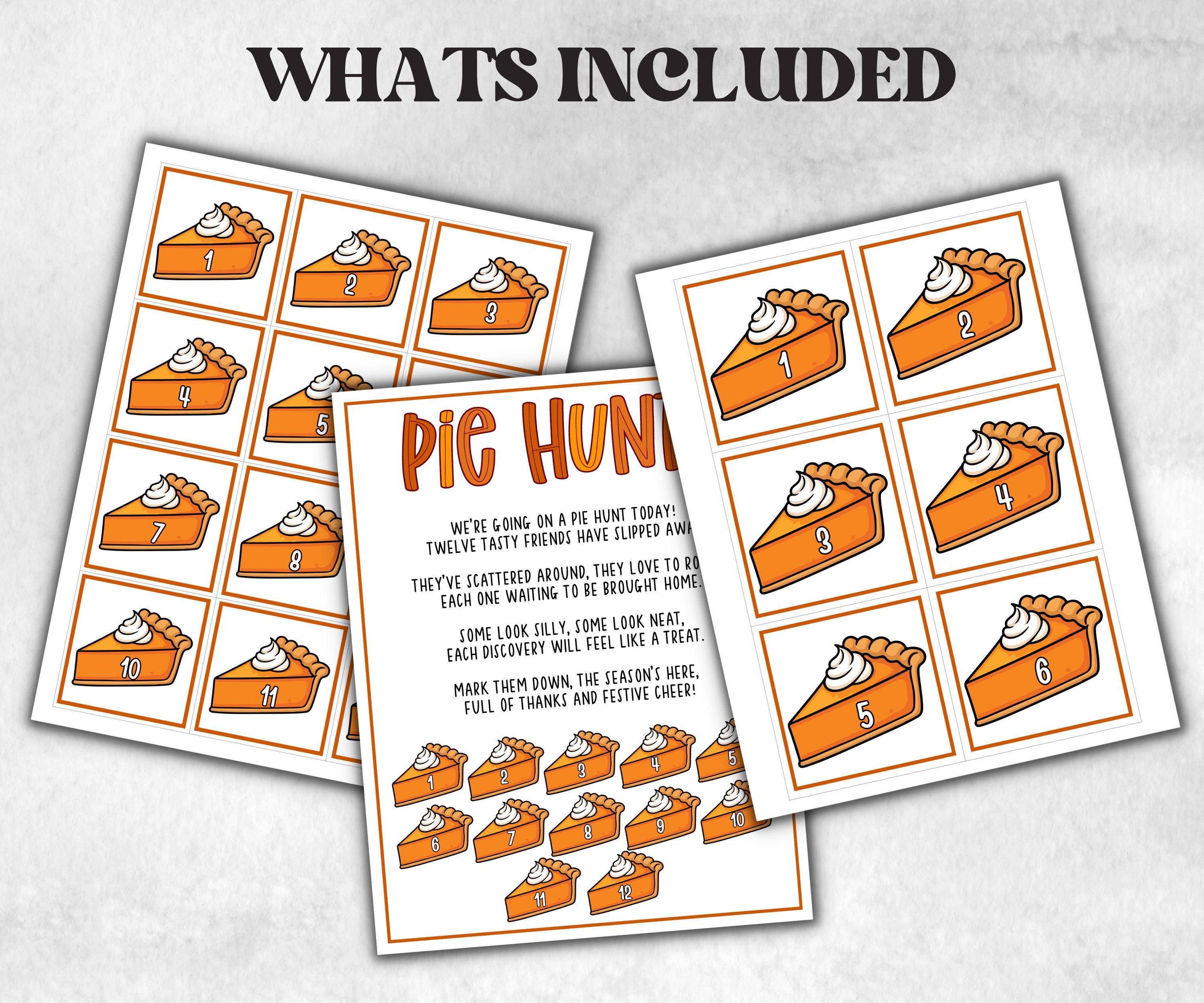 Pie scavenger hunt game, fall harvest hunt, Pumpkin Apple Pie, autumn home hunt, fall neighborhood, family game night, scavenger hunt clues-Thanksgiving -TheHustlingCatLady-Party Games