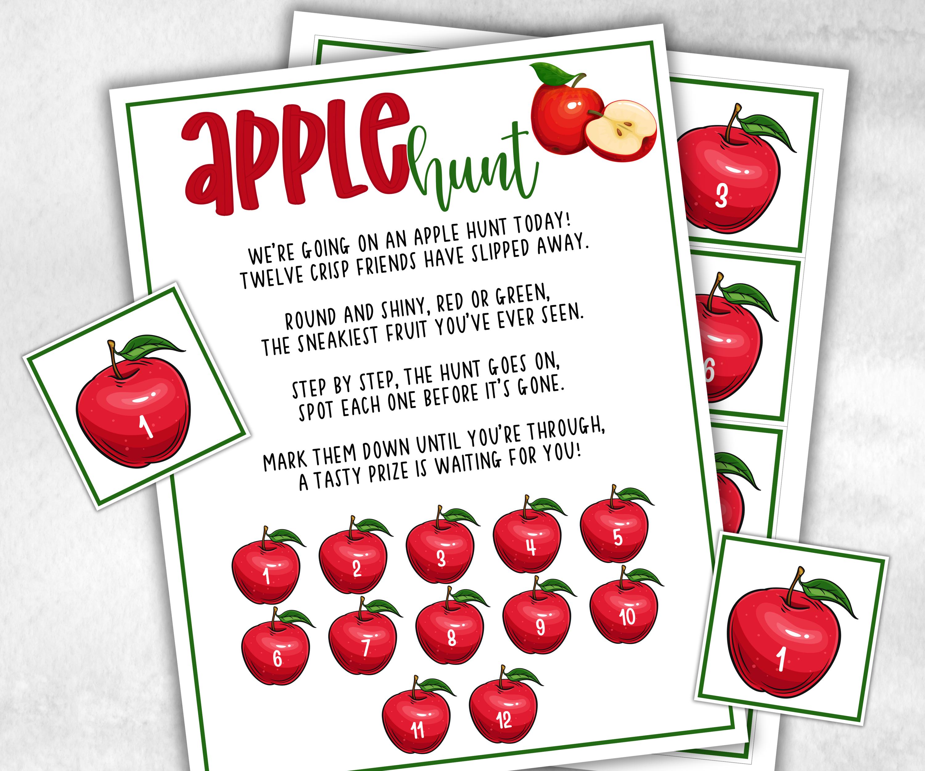 Apple scavenger hunt game, fall harvest hunt, thanksgiving game, autumn home hunt, fall neighborhood, family game night, scavenger hunt clue-Thanksgiving -TheHustlingCatLady-Party Games