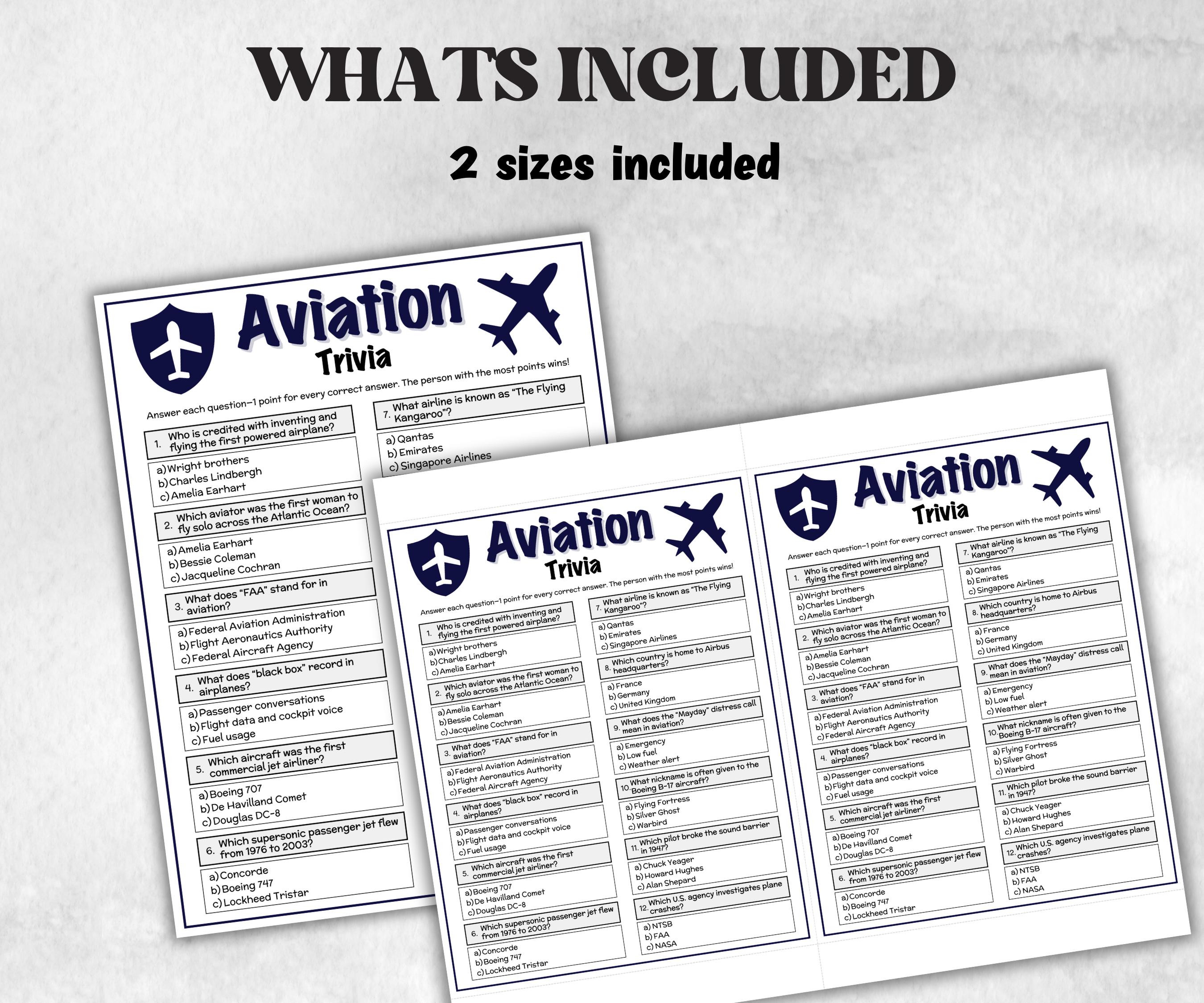 Printable Aviation Trivia, Airplane Birthday, Aviation Baby Shower, Pilot Crew Games, Gift Bag, moving away themed party, pilot farewell-Holidays -TheHustlingCatLady-Party Games