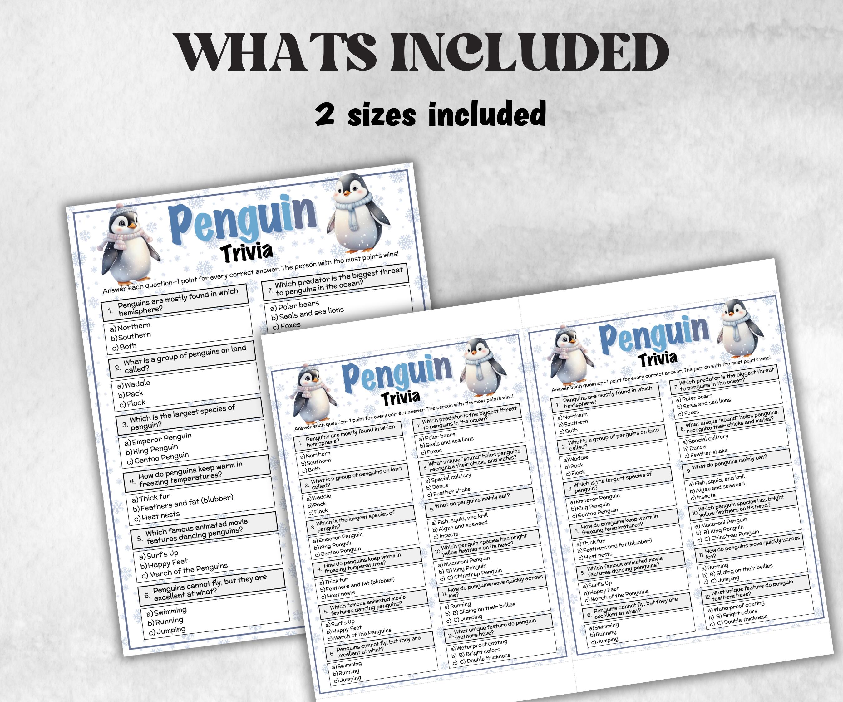 Printable Penguin Trivia, Gift Bag, xmas party idea, celebration group game, home activity, seniors trivia, winter rainy snow day,fundraiser-Christmas -TheHustlingCatLady-Party Games