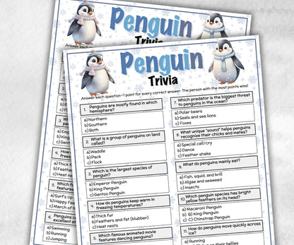 Printable Penguin Trivia, Gift Bag, xmas party idea, celebration group game, home activity, seniors trivia, winter rainy snow day,fundraiser-Christmas -TheHustlingCatLady-Party Games