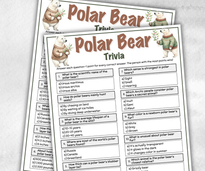 Printable Polar Bear Trivia, xmas party idea, celebration group game, home activity, seniors trivia, winter rainy snow day fundraiser game-Christmas -TheHustlingCatLady-Party Games