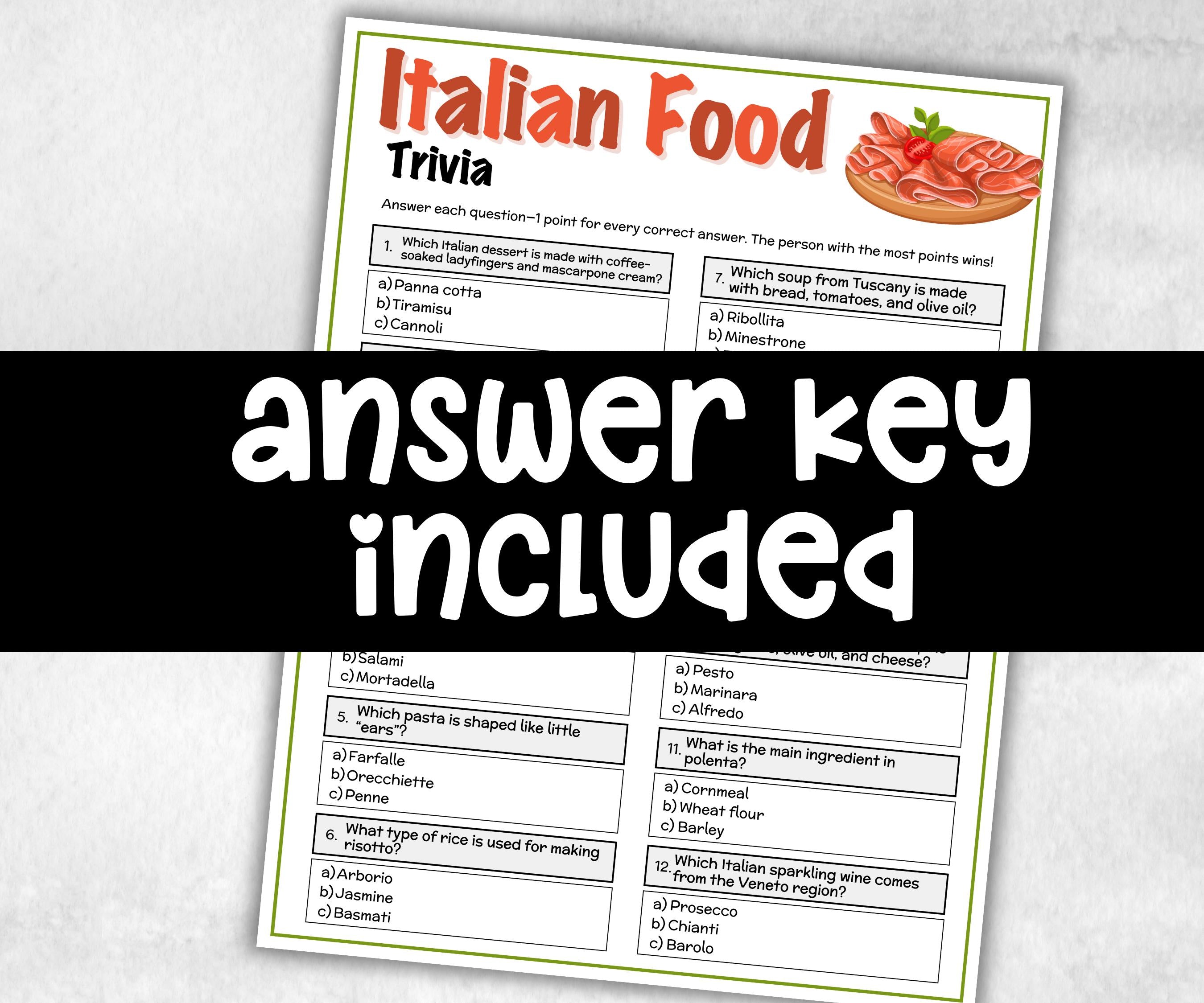 Italian Food Trivia, Family Game Night, Italian Baby Shower, Pizza Pasta Dinner Party, Pasta Party, Games For Seniors, Italian Food Cooking-Holidays -TheHustlingCatLady-Party Games