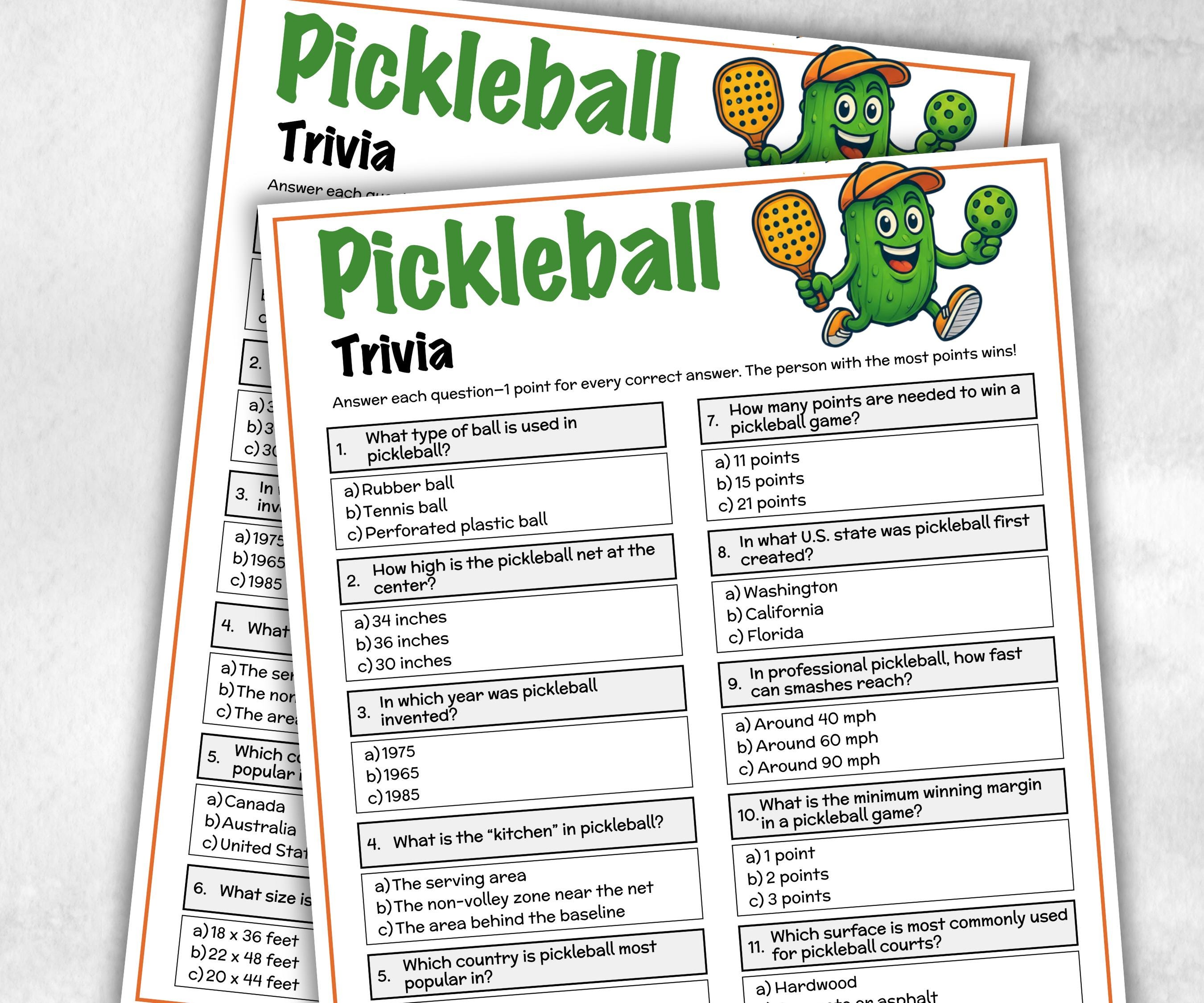 Pickleball Trivia, Pickleball Party, Pickleball Themed Birthday, Adult Trivia, Kids Trivia, Virtual Sports Party, Pickleball Lover Ideas-Holidays -TheHustlingCatLady-Party Games
