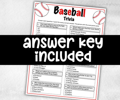 Baseball Trivia Game, Baseball Party, Sports Trivia, Family Game Night, Baseball Birthday Theme, Adults Quiz, world series fan, Questions-Holidays -TheHustlingCatLady-Party Games