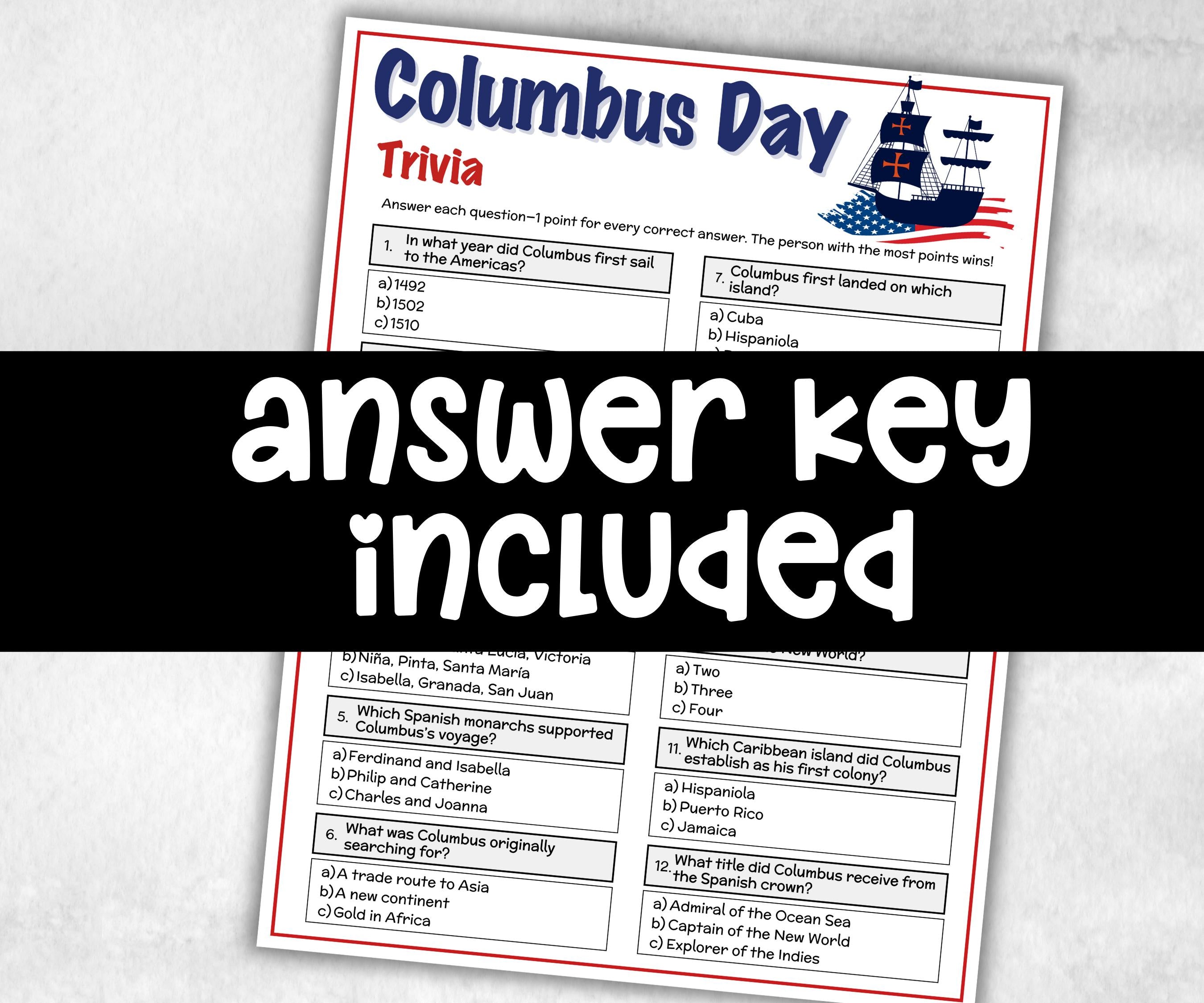 Columbus Day Trivia, Columbus Day Games, Columbus celebration Gifts, October 13th, Patriotic Games, United States USA, Christopher Columbus-Holidays -TheHustlingCatLady-Party Games