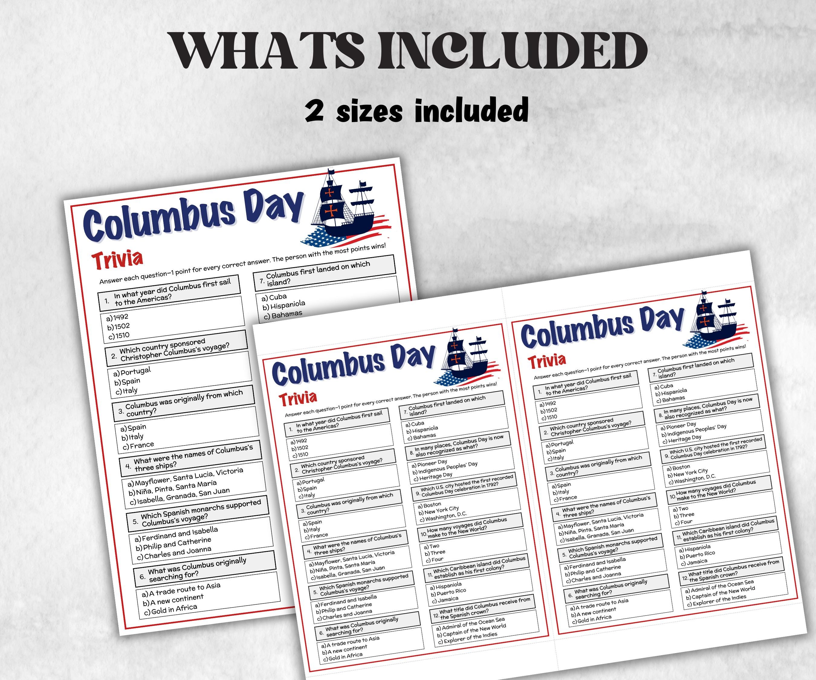 Columbus Day Trivia, Columbus Day Games, Columbus celebration Gifts, October 13th, Patriotic Games, United States USA, Christopher Columbus-Holidays -TheHustlingCatLady-Party Games