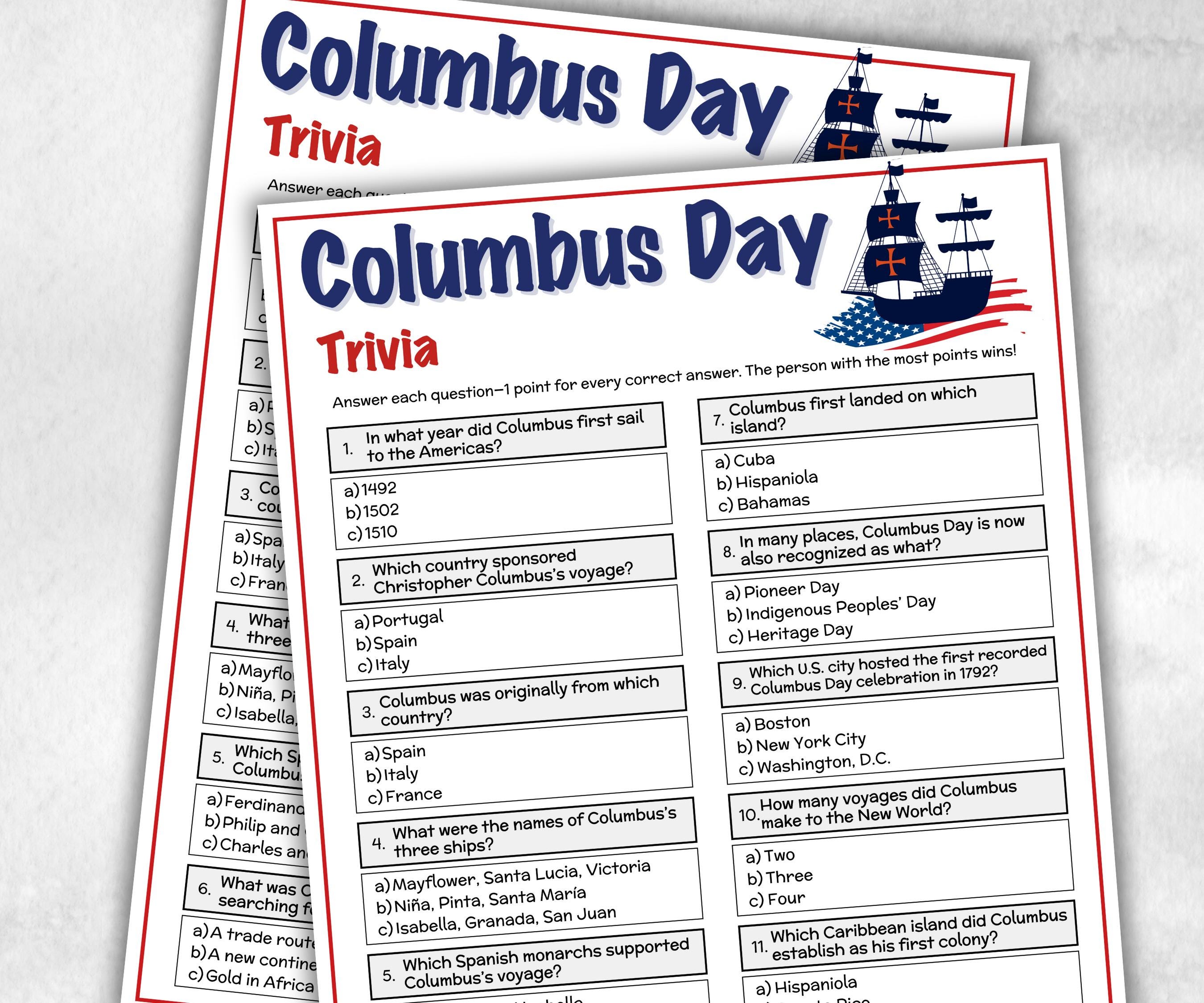 Columbus Day Trivia, Columbus Day Games, Columbus celebration Gifts, October 13th, Patriotic Games, United States USA, Christopher Columbus-Holidays -TheHustlingCatLady-Party Games