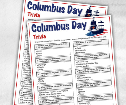 Columbus Day Trivia, Columbus Day Games, Columbus celebration Gifts, October 13th, Patriotic Games, United States USA, Christopher Columbus-Holidays -TheHustlingCatLady-Party Games