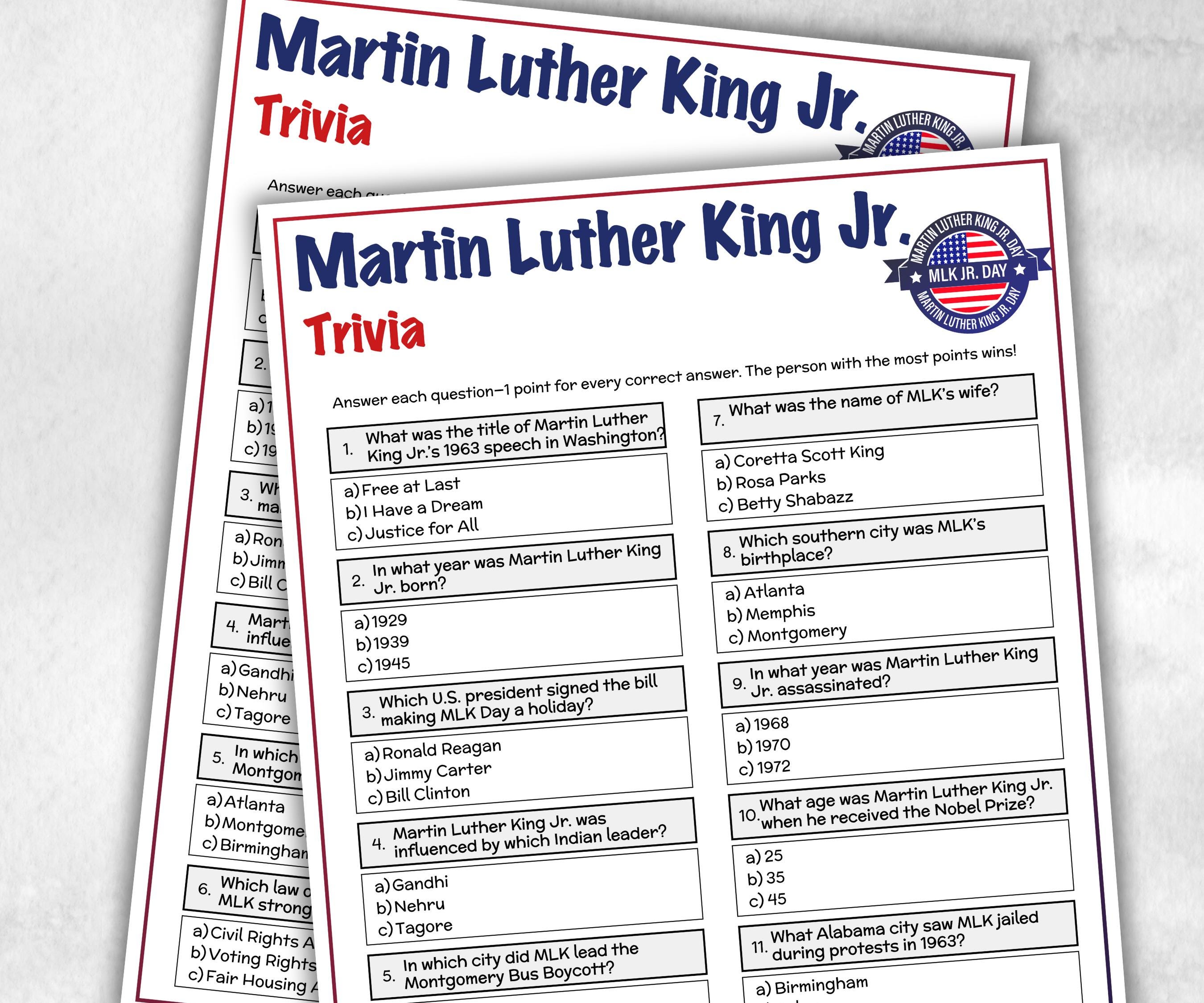 Martin Luther King Trivia, Mlk Day Game, Black History Month, Patriotic Game, King Holiday, Patriotic Party, Black Jeopardy, America Game-Holidays -TheHustlingCatLady-Party Games