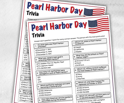 Pearl Harbor Day Trivia, Patriotic Game, uss arizona, infamy, world war 2, american history, military history, veteran, us navy memorial USA-Holidays -TheHustlingCatLady-Party Games