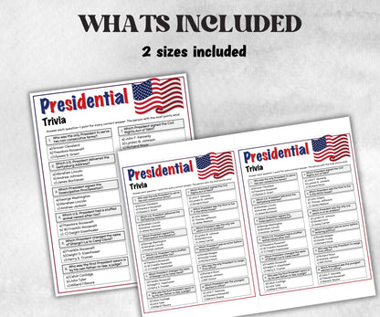 Presidential Trivia, Patriotic Game, Family Game Night Questions, Presidents Day Quiz, Presidents Day, American Trivia, 4th Of July memorial-Holidays -TheHustlingCatLady-Party Games